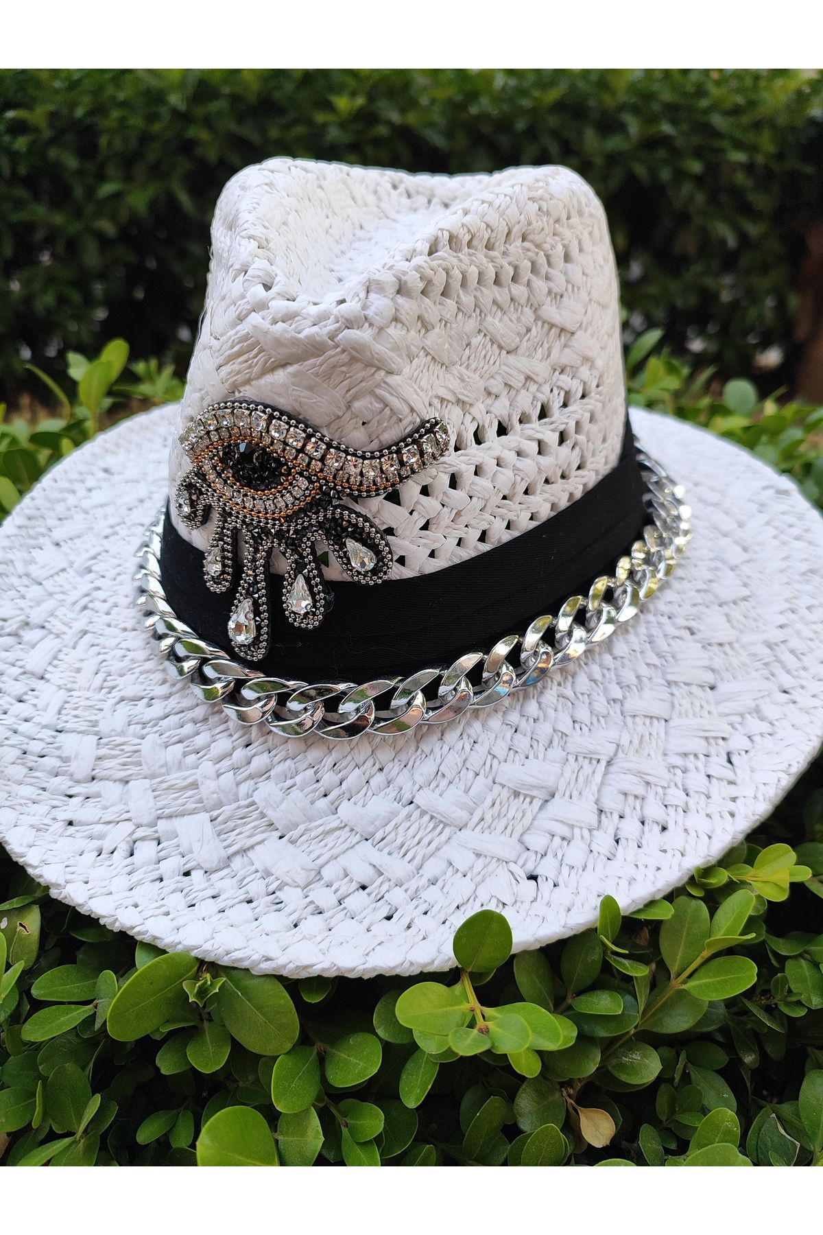 SAHRA BEACHWEAR Kadın Plaj Şapkası, Hasır Şapka, Handmade Tasarım Şapka, Yazlık Şapka , Kovboy Şapkası
