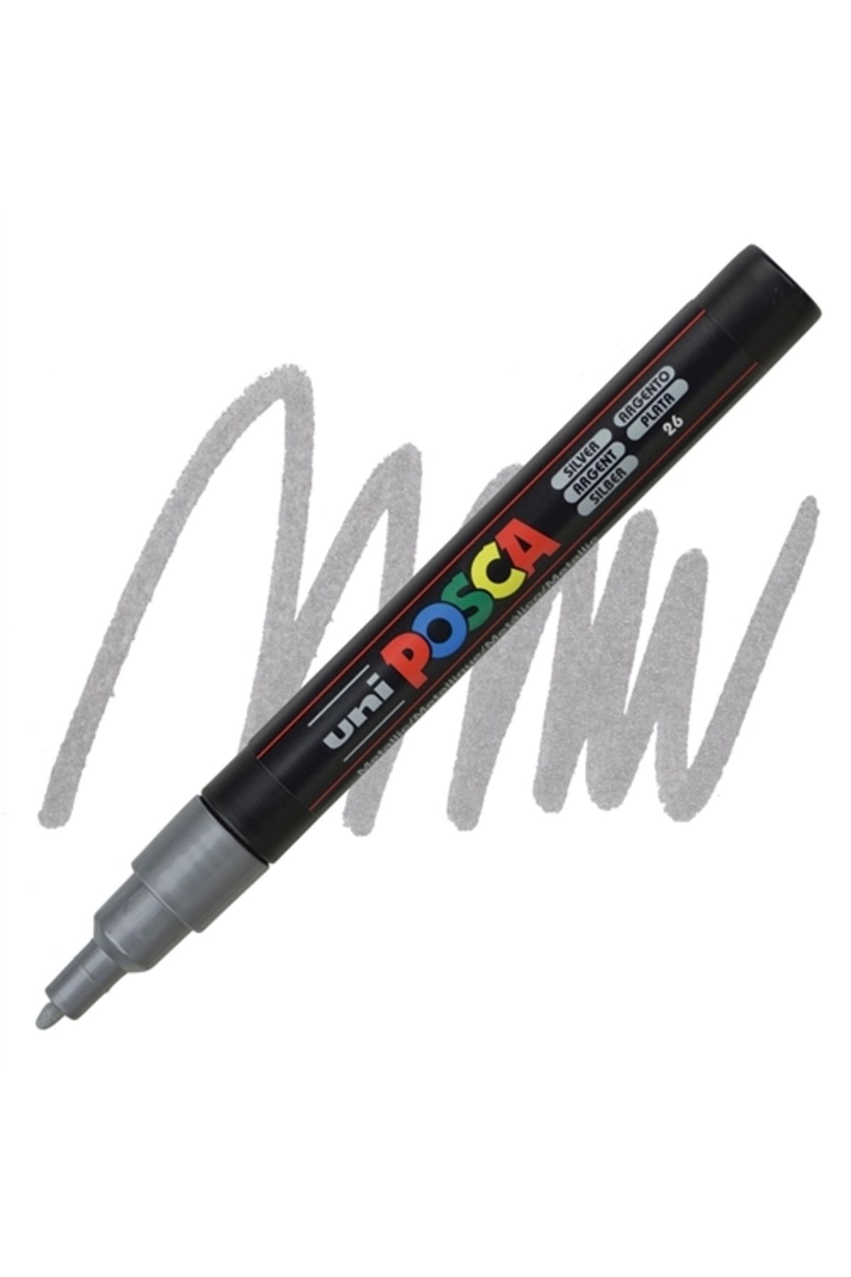 UNİ-BALL Uni-Ball Markör Kalem Boyama Posca Su Bazlı Poster 0.9-1.3 Mm Gümüş Pc-3M (6 Lı Paket)