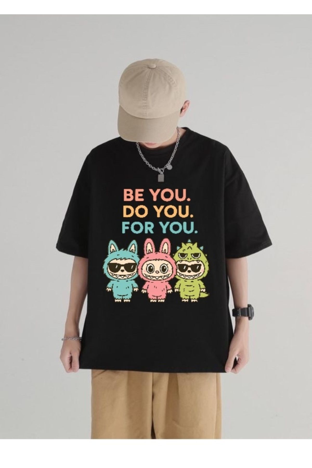 Minga London Siyah Labubu Color Baskılı Oversize Tshirt -Minga London