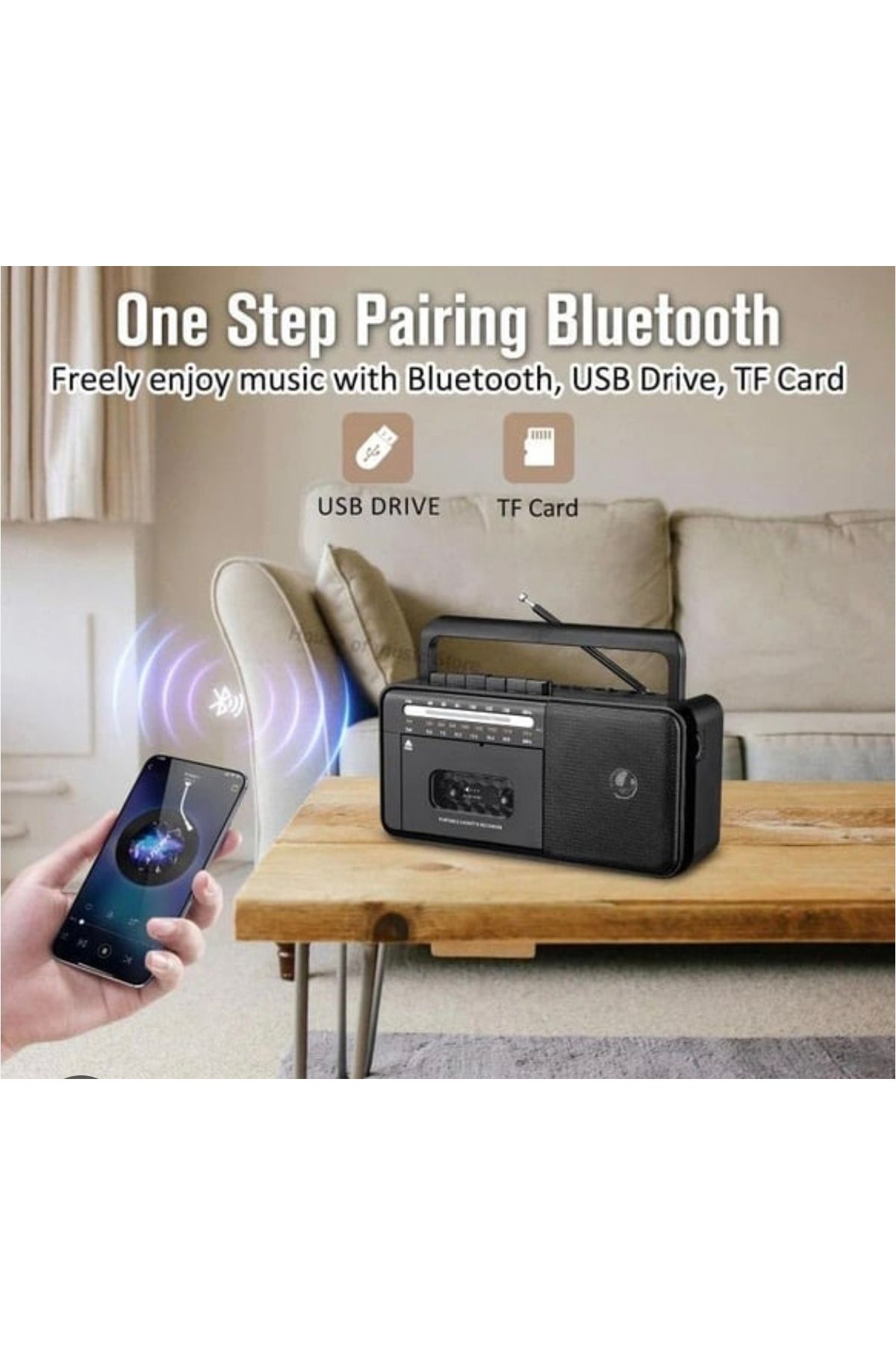 ErginGroup Taşınabilir Müzik Seti Kaset Çalar FM Radyo USB MP3 Player Bluetooth Hoparlör Retro Nostalji Radyo