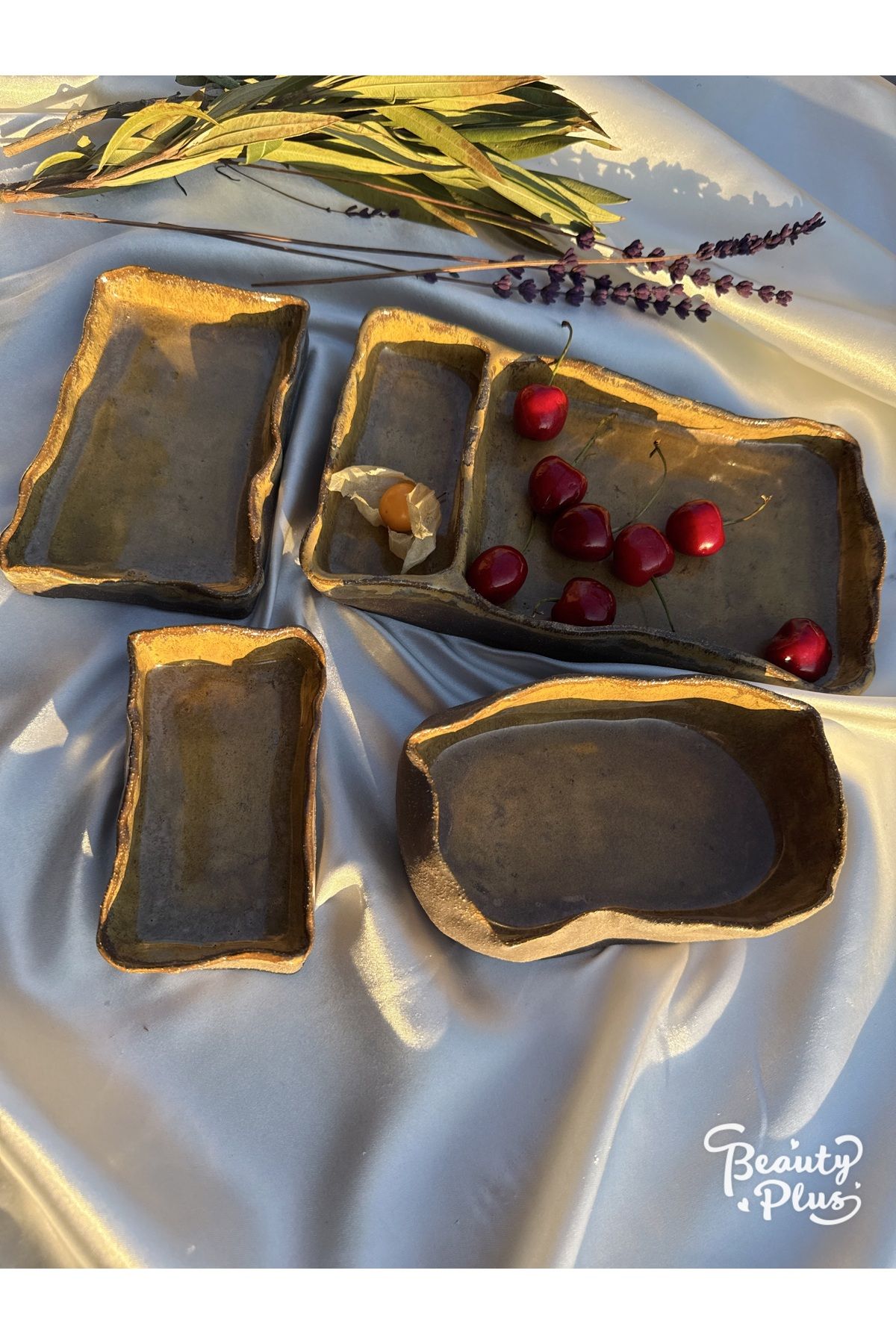 Whitecrow art Umber El Yapımı Rustik Stoneware Seramik Tabak Seti – Gıdaya Uygun