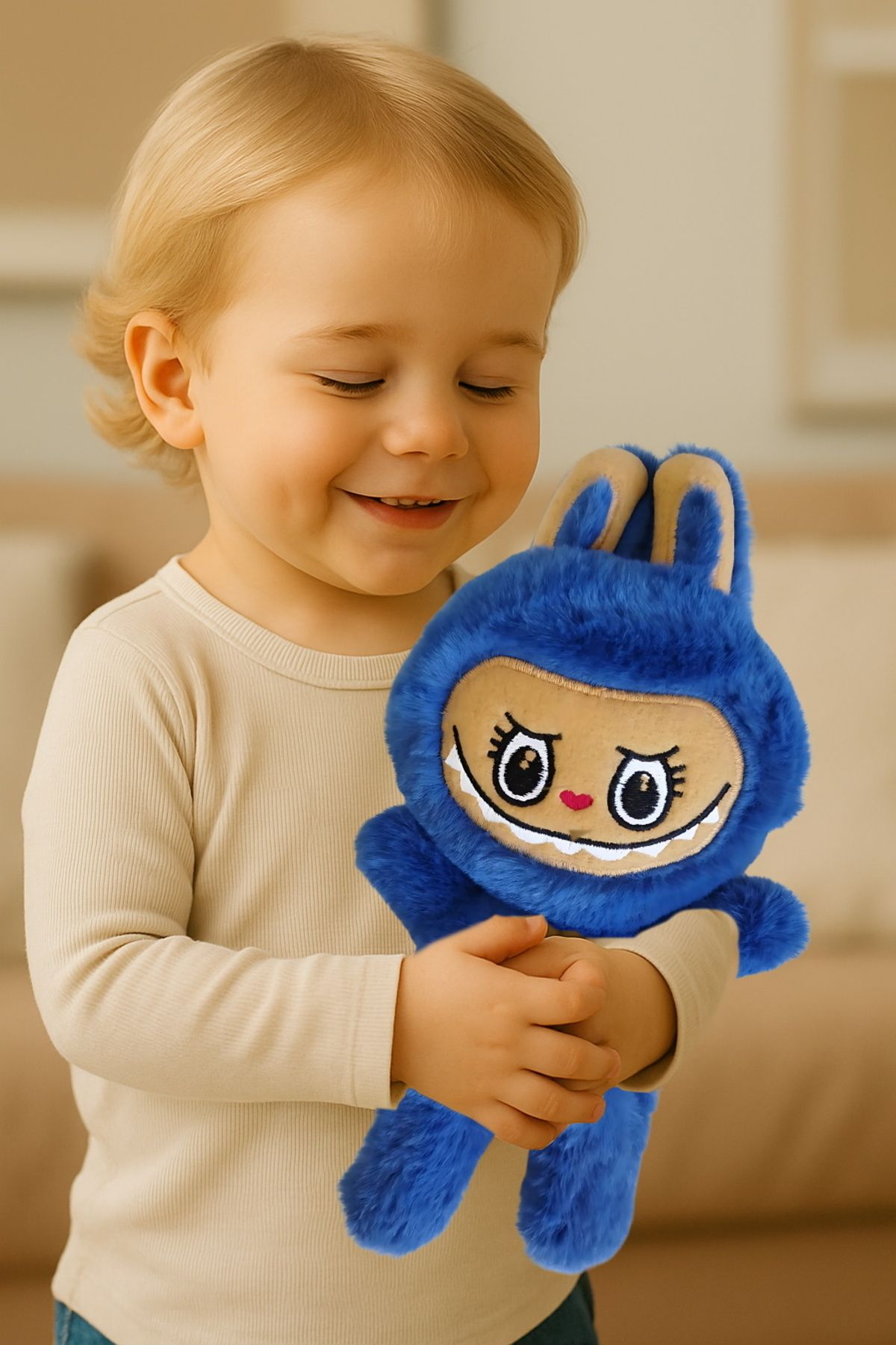 Hediye Molası Labubu Peluş Oyuncak 30 cm – Sevimli ve Yumuşacık Karakter Oyuncak Mavi