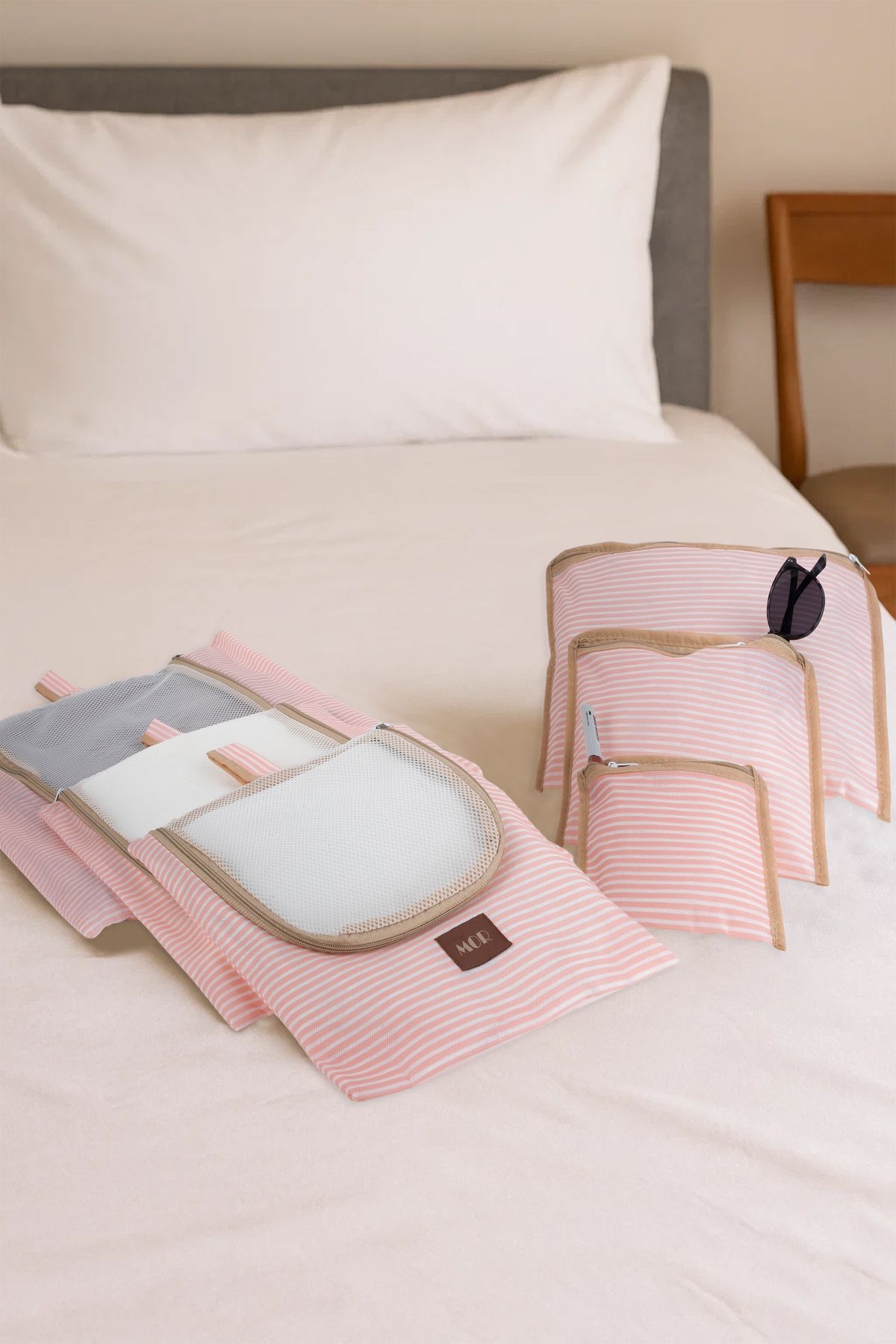 MorBebe 6'lı Bej Valiz Düzenleyici I Bavul Içi Organizer Set I Seyahat Hurcu