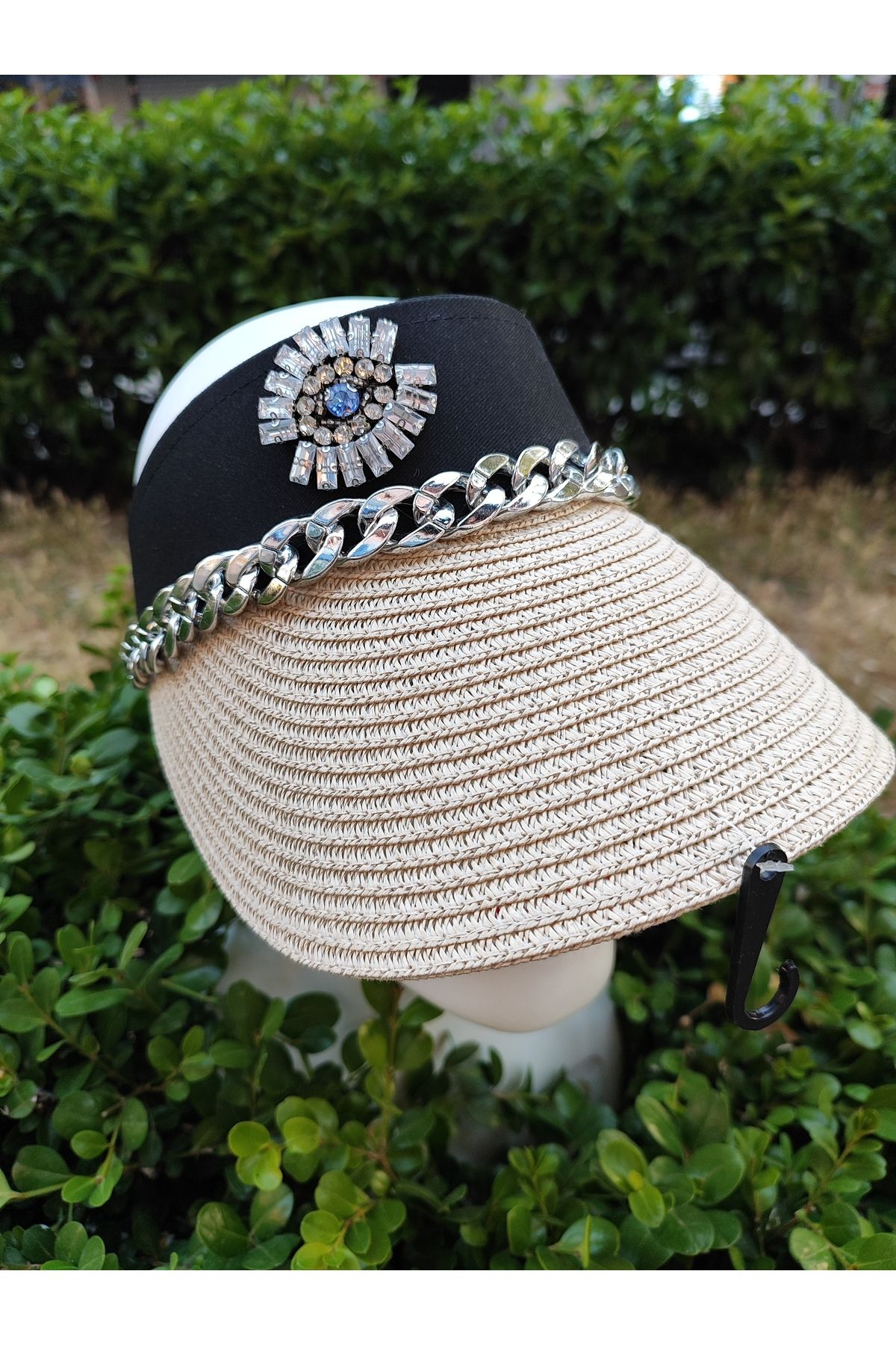 SAHRA BEACHWEAR Kadın Plaj Şapkası, Hasır Şapka, Handmade Tasarım Şapka, Yazlık Şapka , Kovboy Şapkası, Vizör