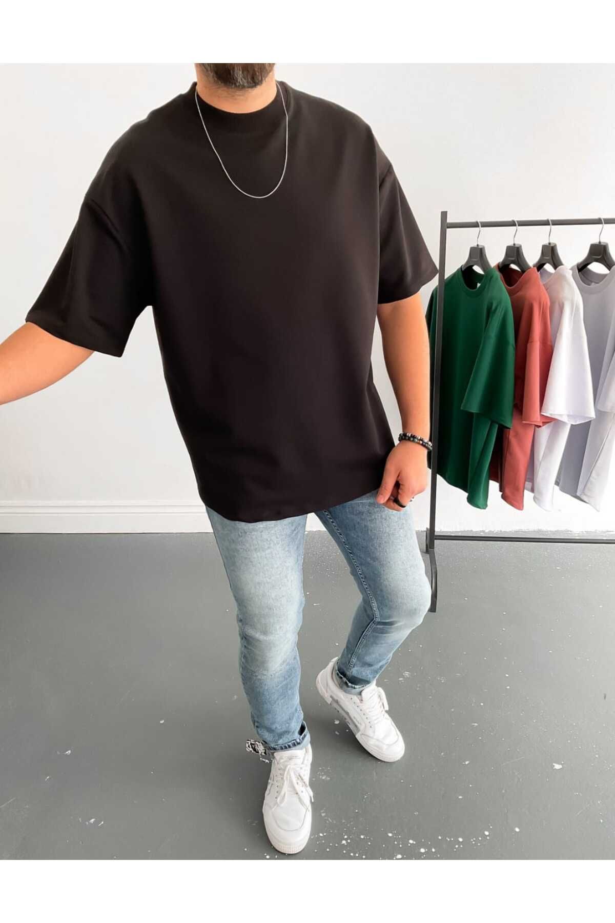 Urban Unisex Oversize Geniş Kesim Bisiklet Yaka Tişört