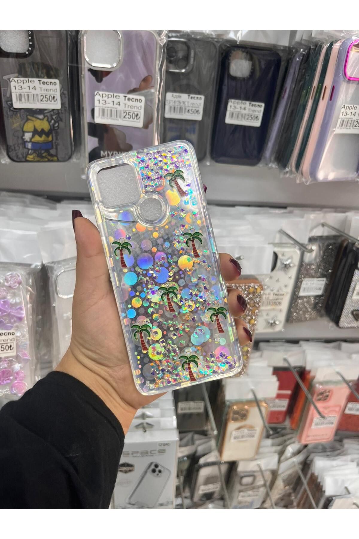 TECNOTREND Oppo A15 sıvı parıltılı Hologramlı şeffaf silikon kılıf