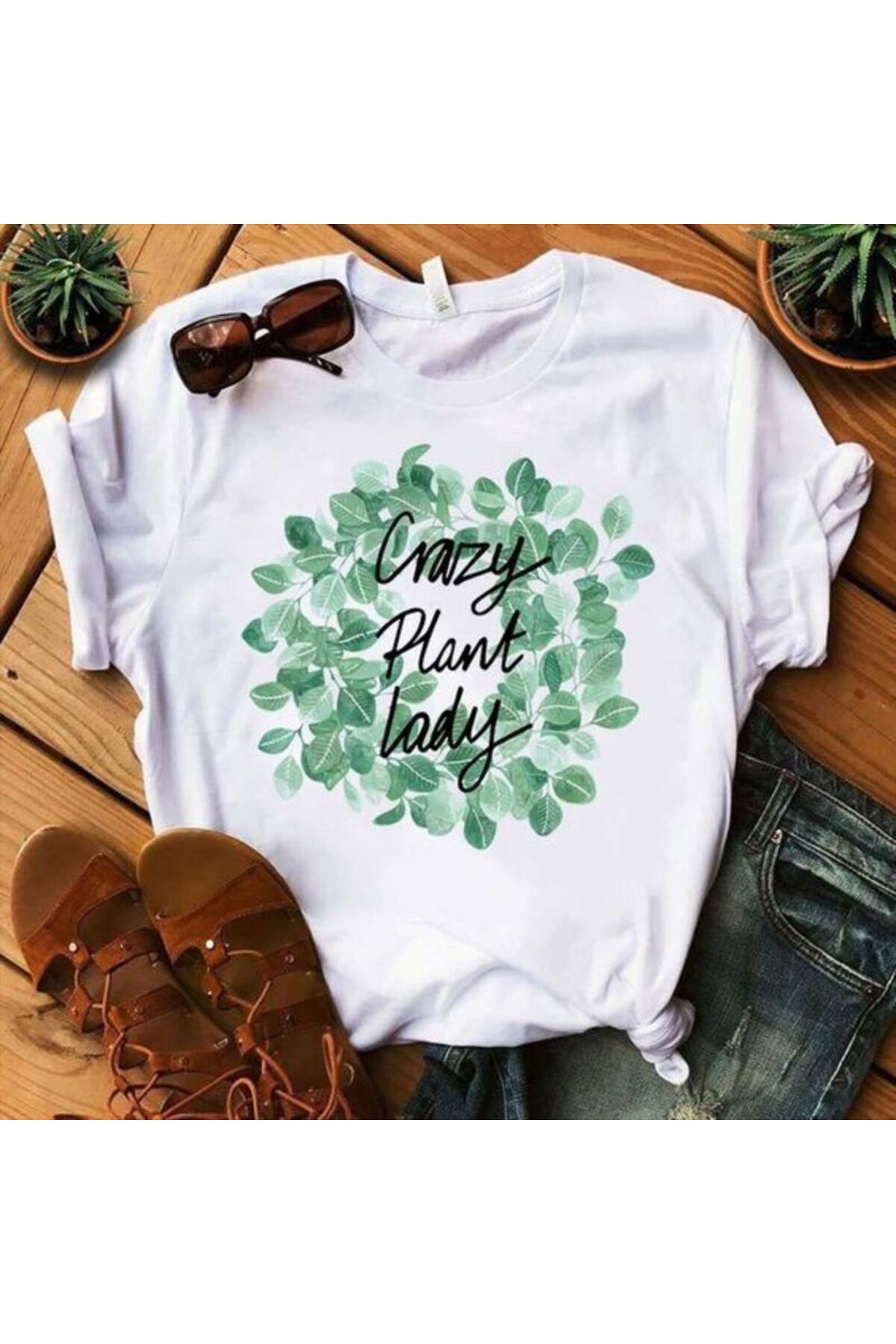 vikitekno oversize crazy plant baskılı tasarım kadın t-shirt