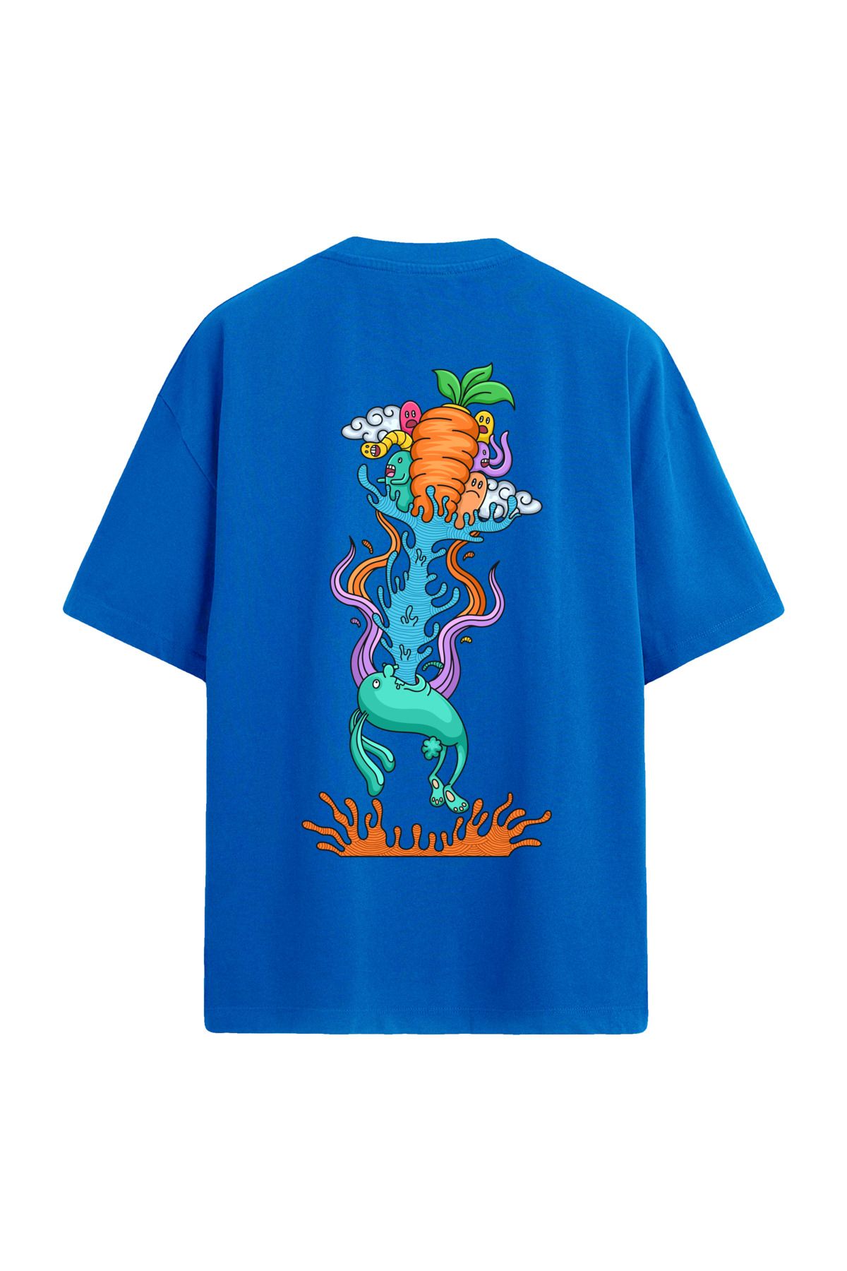 Colermi Havuç ve Karikatür Tasarımlı Sırt Baskılı Oversize T-Shirt