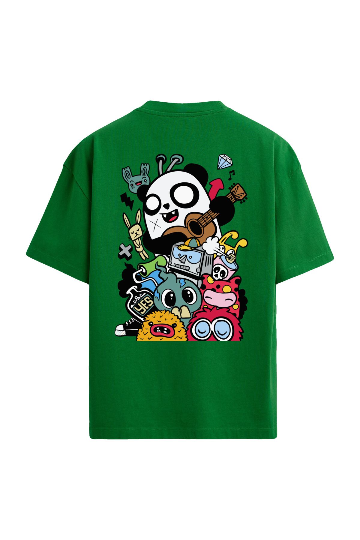 Colermi Panda ve Karakterler Sırt Baskılı Oversize T-Shirt