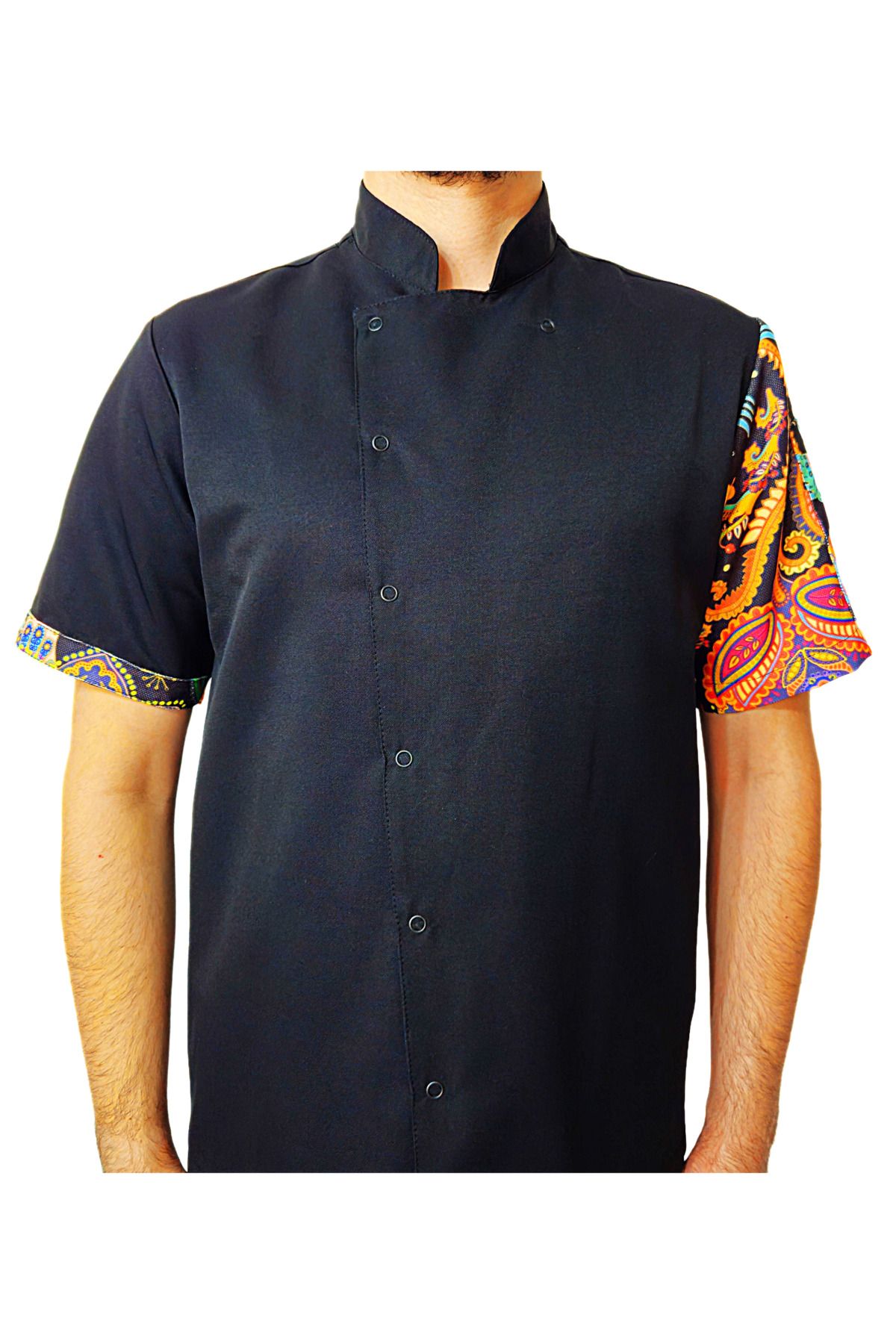 Ant Rotagrup Üniforma ve İş Elbiseleri Aşçı Ceketi Desenli Unisex Çıtçıtlı Kısa Kollu Chef Aşçı Mutfak Ceket Etnik Desenli