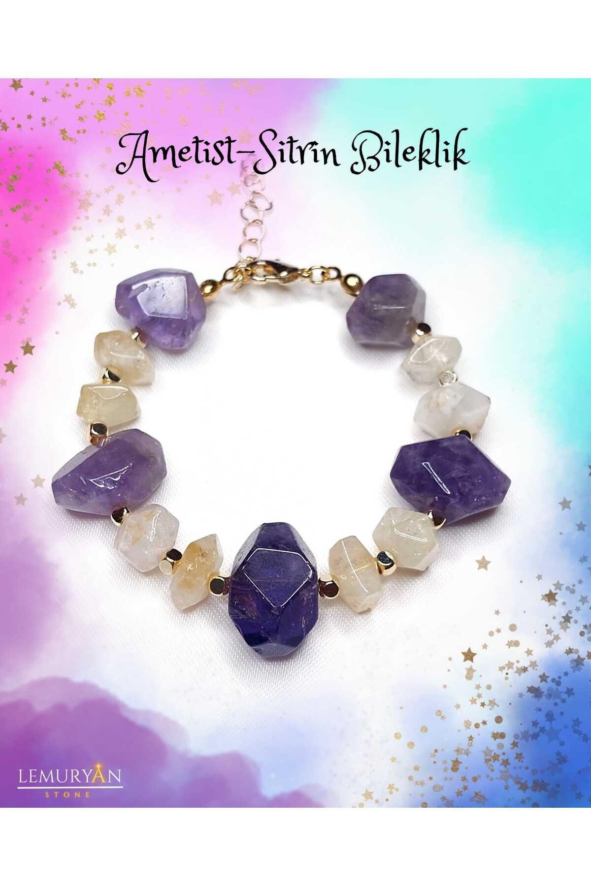 Herkimer Doğal Taş Ametist & Sitrin Yüksek Kalite Tasarım Bileklik