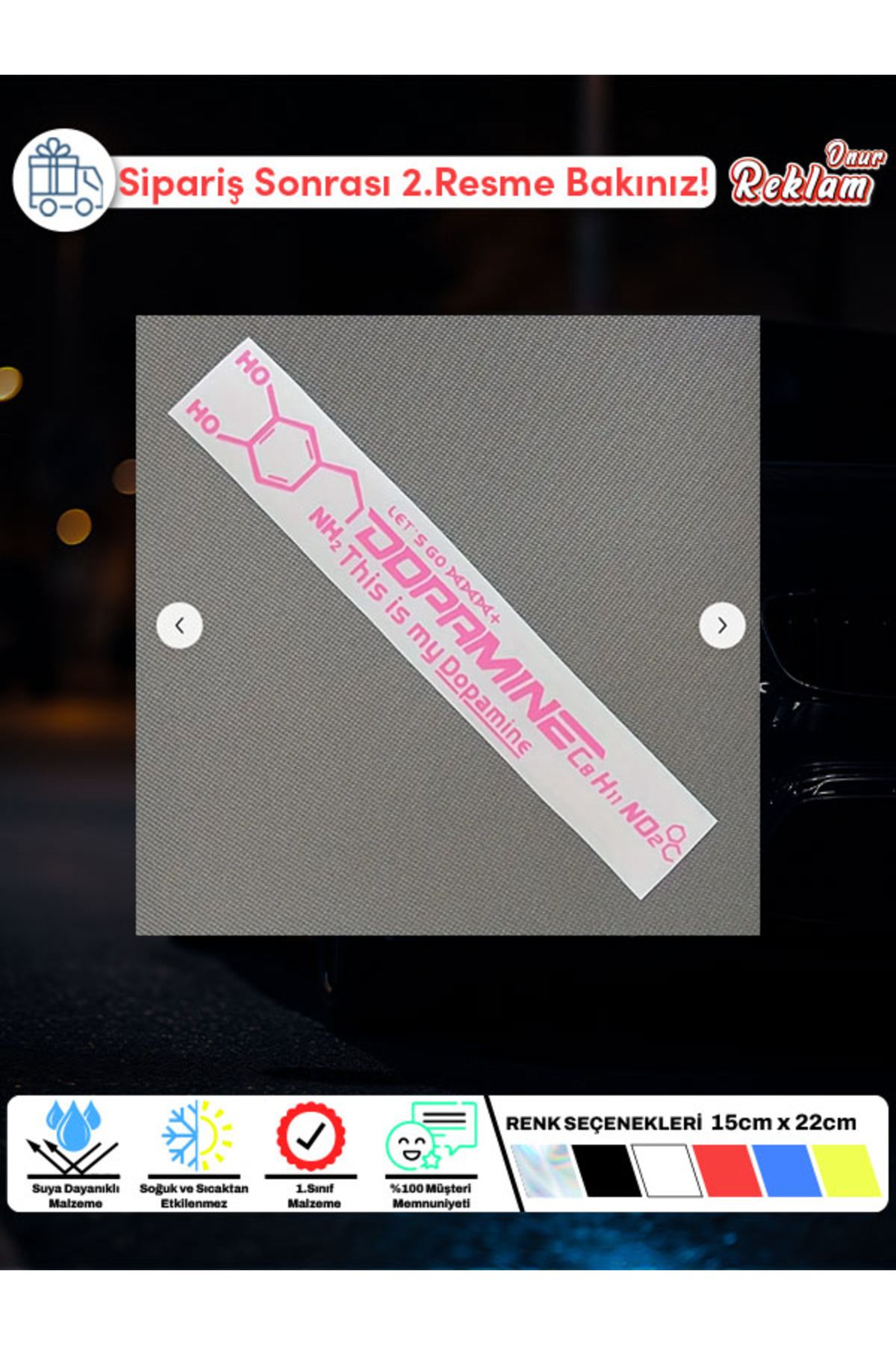 Onur Reklam Dopamin Molekülü Hologram Sticker – Araba & Laptop Etiketi 25x6 cm