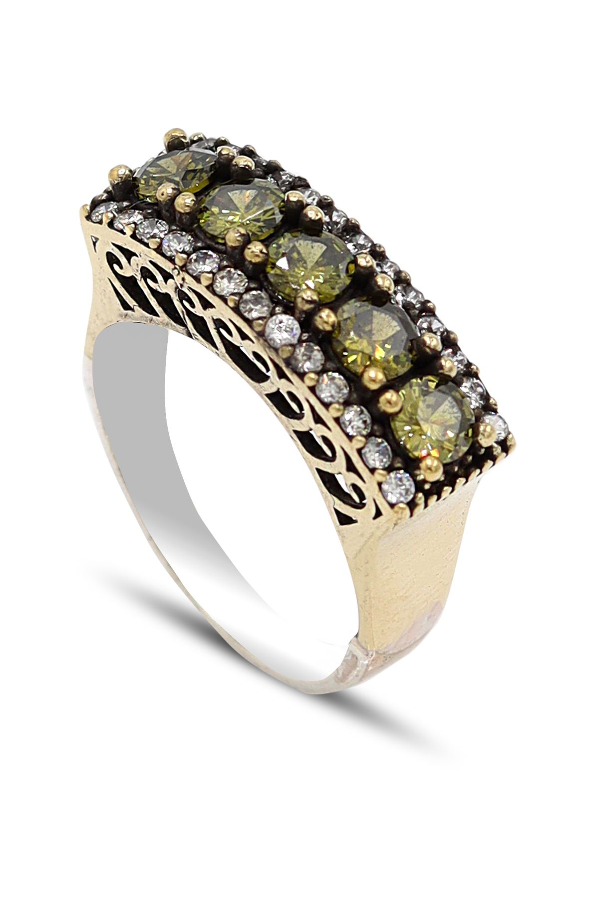Midyat Nurtaş Gümüş Zeberced (Peridot) Taşlı Beştaş Model Otantik Kadın Gümüş Yüzük 201024252
