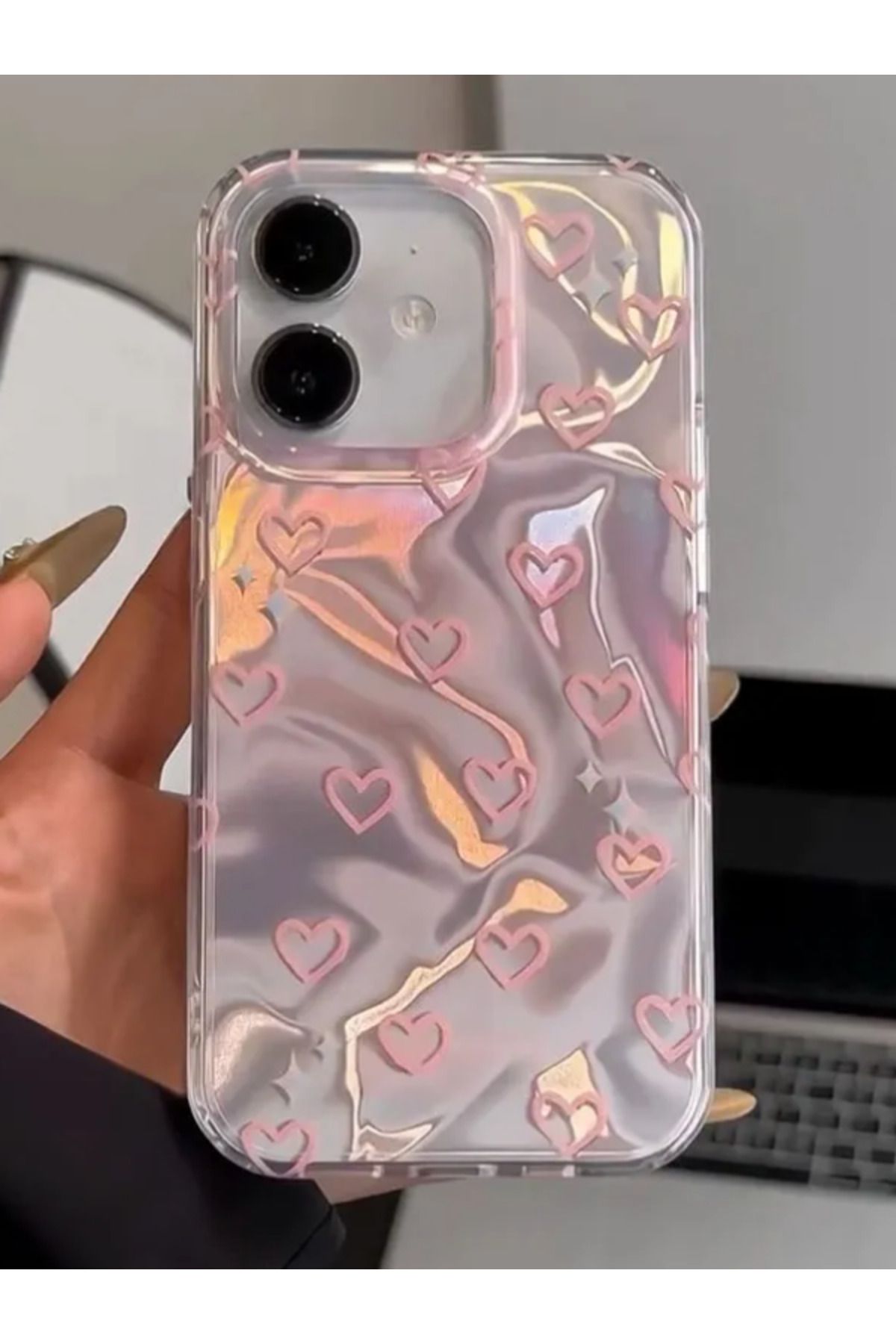Teknodur Apple iPhone 16 Pro Max Uyumlu Kılıf Kalp Desenli Silikon Kılıf - Pembe