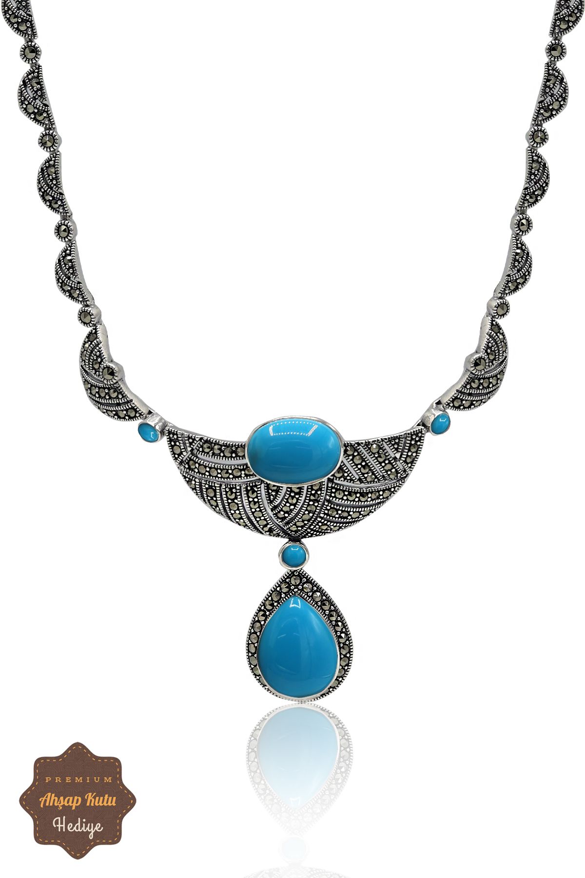 Midyat Nurtaş Gümüş Firuze Taşlı Sallantılı Damla Model Markazit Taşlı Gümüş Kadın Gerdanlık 201024274