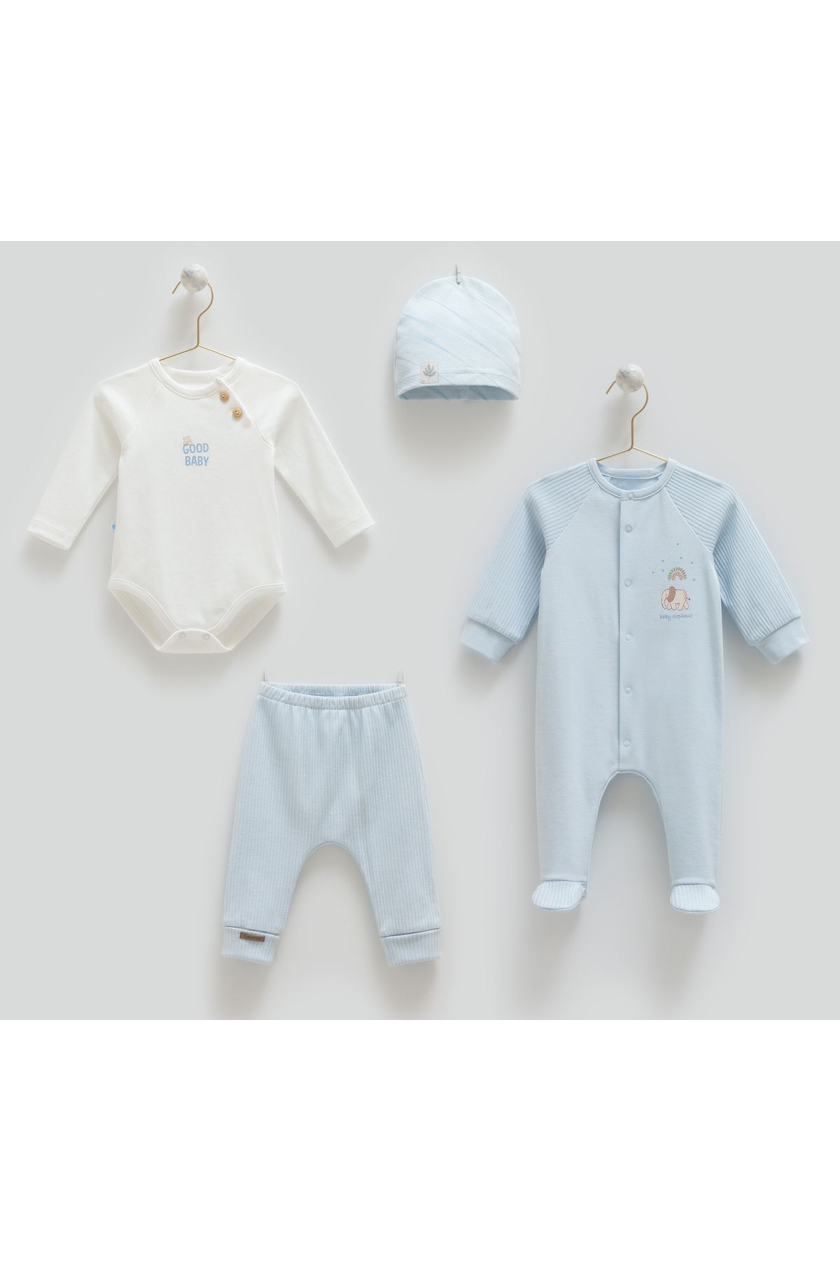 Caramell Erkek Bebek Zıbın Seti 4 Parça Hastane Çıkışı (TULUM , BODY , PANTOLON , ŞAPKA ) 0-3 AY