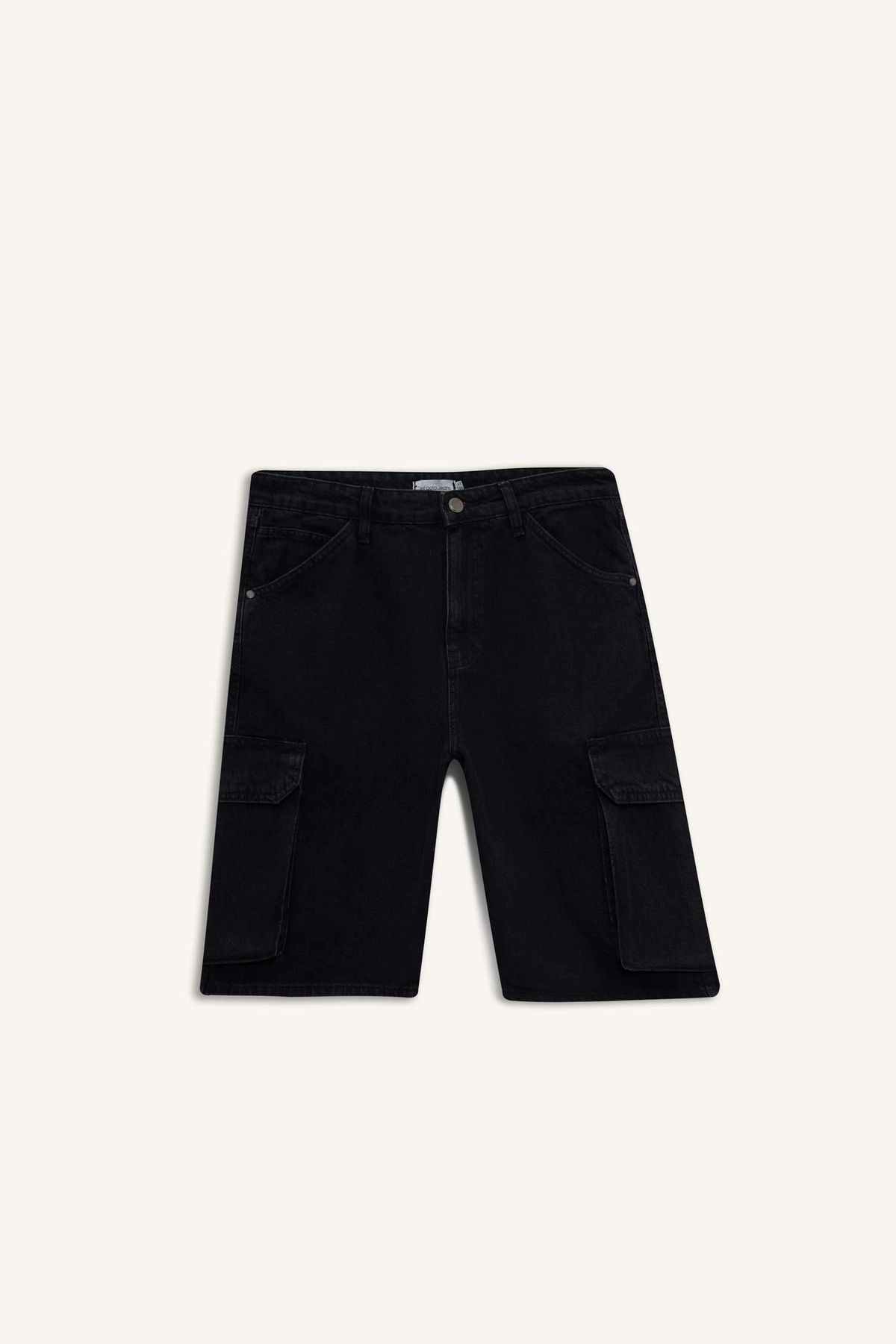 DeFacto E1380 Siyah %100 Pamuk Kargo Fit Jean Bermuda Şort