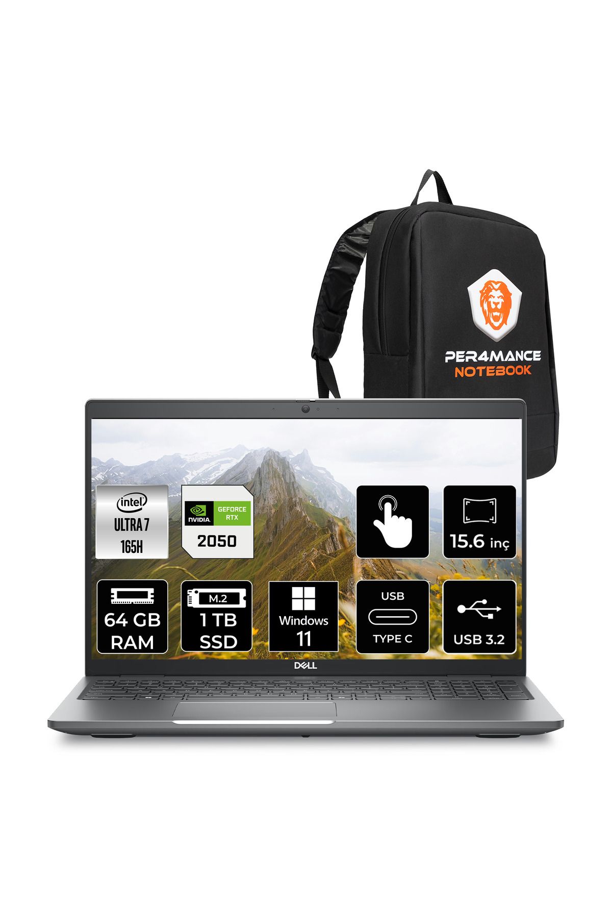 Dell Latitude 5550 Ultra 7 165H 64GB 1TB SSD RTX2050/4GB FHD 15.6'' W11P Dokunmatik Dizüstü Laptop