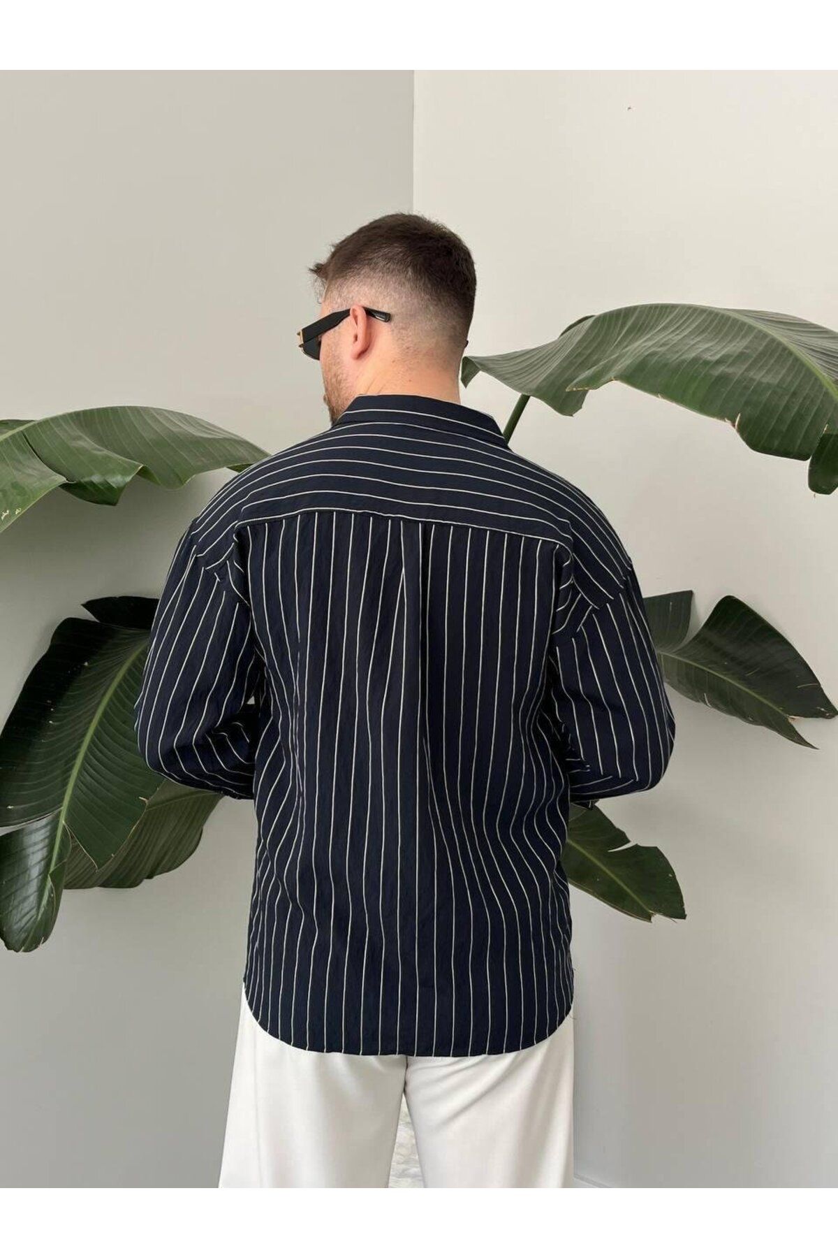MODA LACİVERT ÇİZGİLİ İNCE GÖMLEK