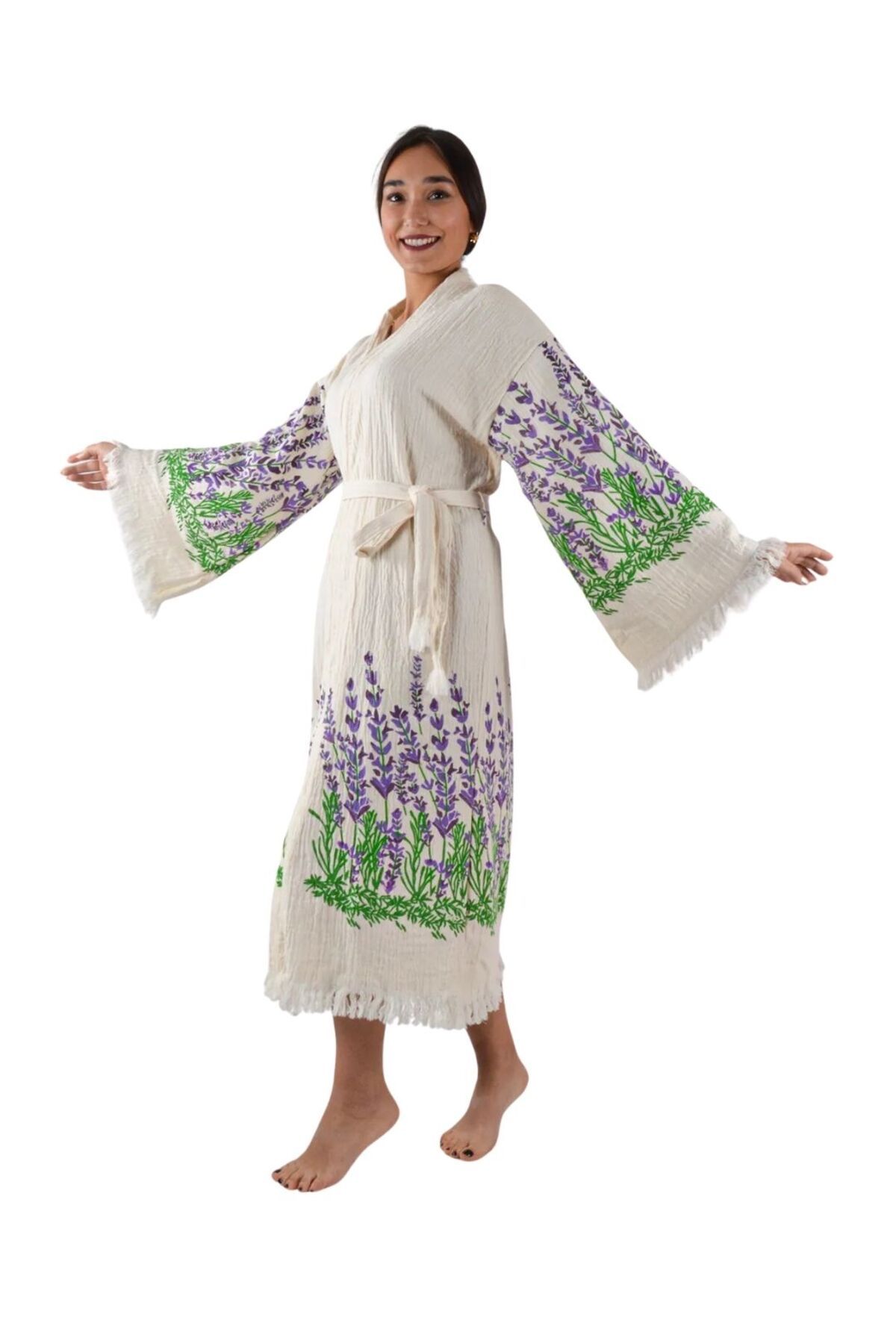 Luppio Beachwear %100 Pamuklu Lavanta Desen Müslin Kimono