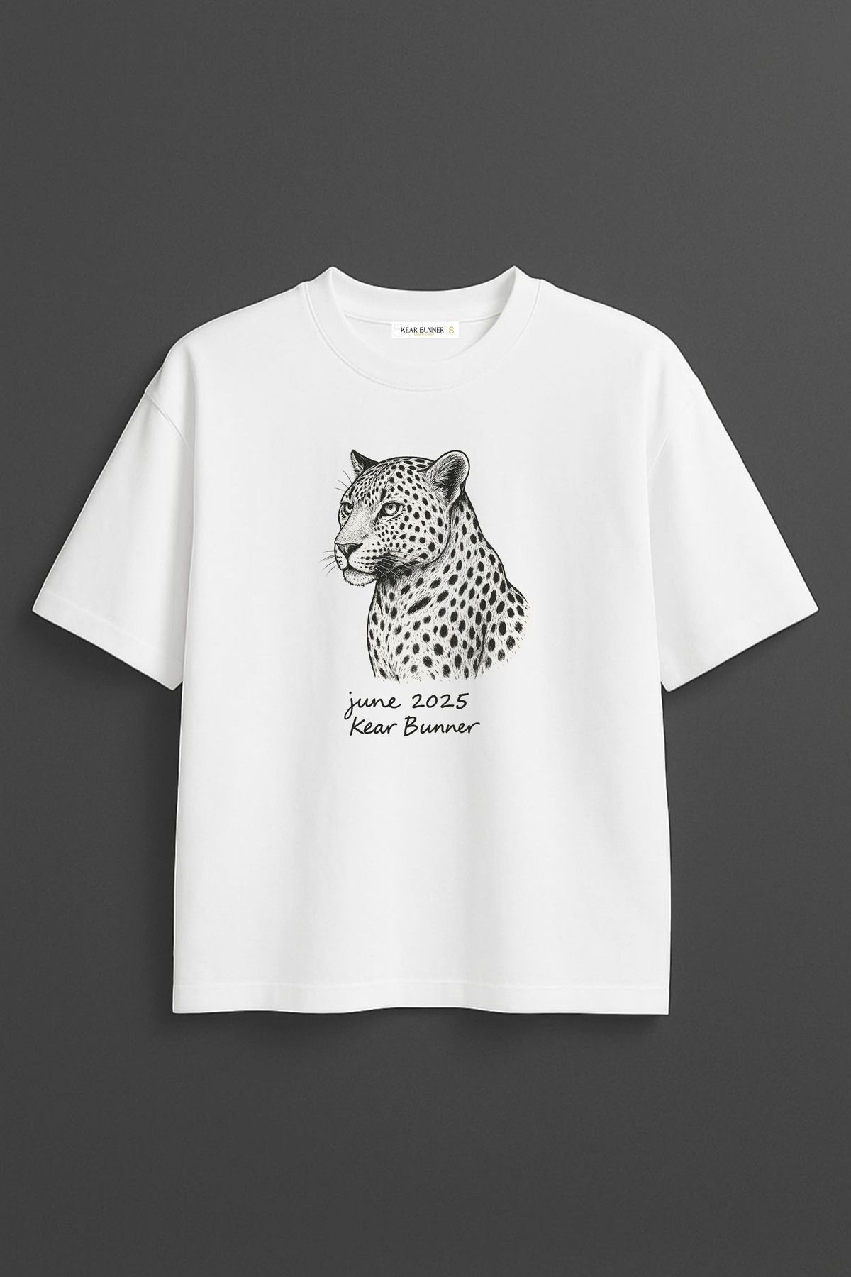 kear bunner Beyaz Özel Leopar Baskılı Tasarım Pamuklu Tişört