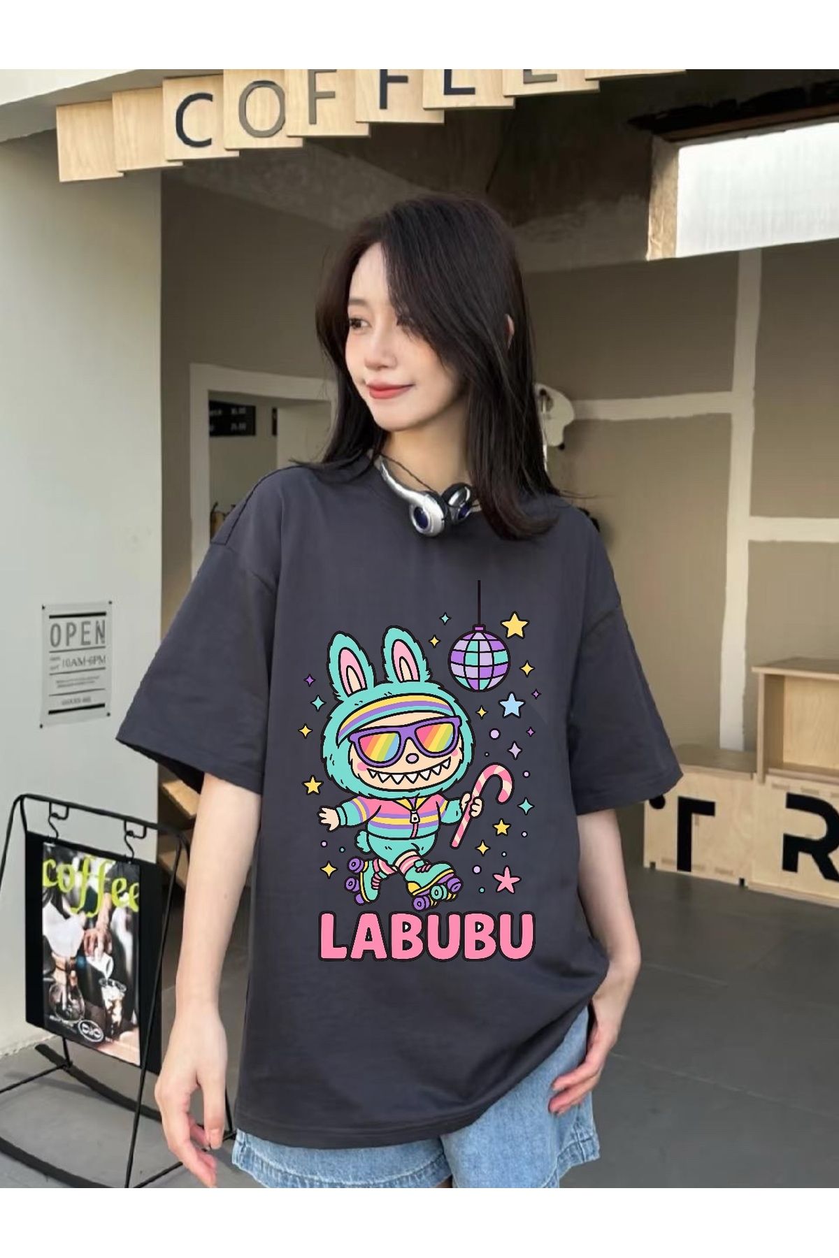 Minga London Füme Labubu Disco Baskılı Oversize Tshirt -Minga London