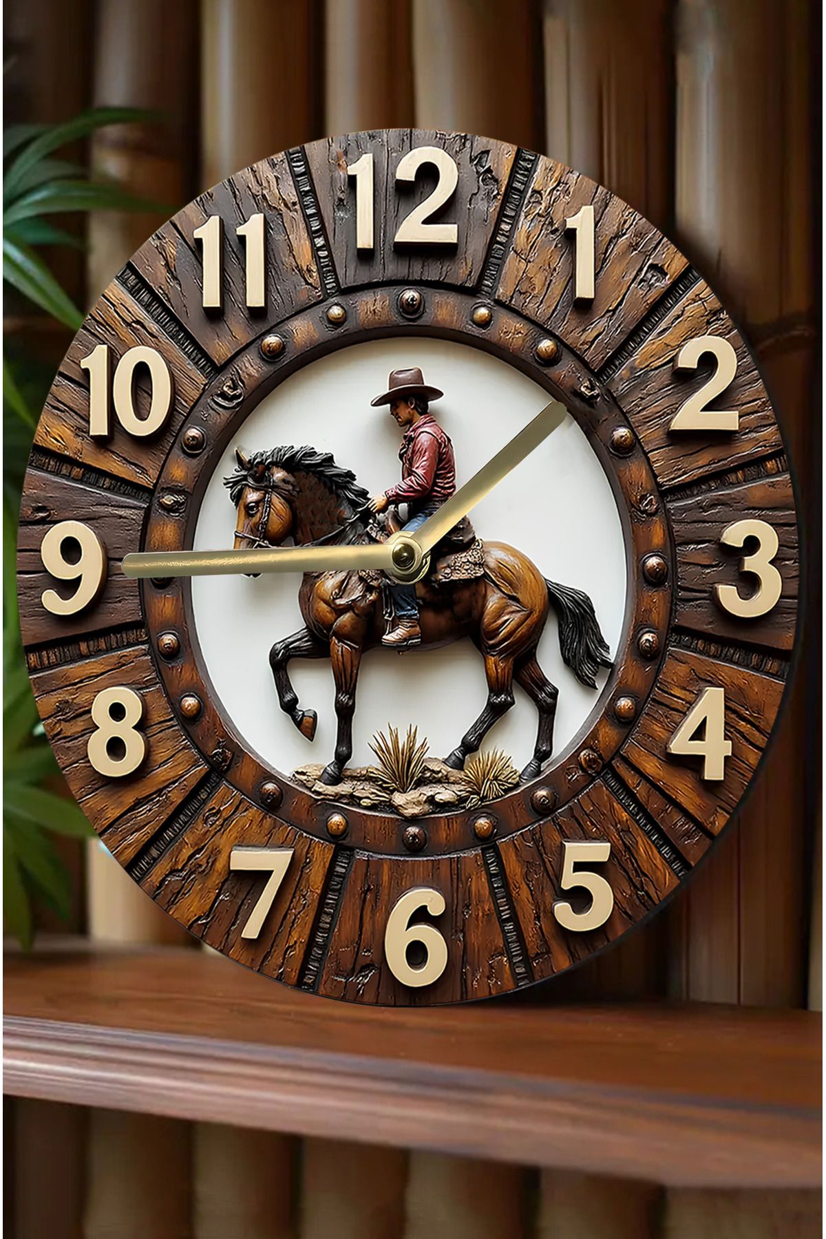 kutuTR 🐎 Western Kovboy Temalı 3D Görünümlü MDF Duvar Saati - 33 cm sdw303