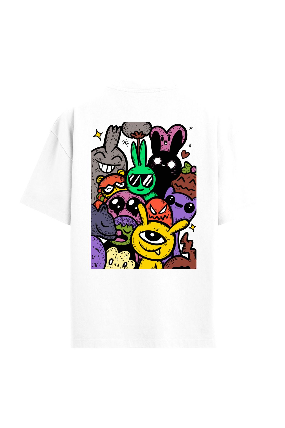 Colermi Renkli Tavşan Karakterli Sırt Baskılı Oversize T-Shirt