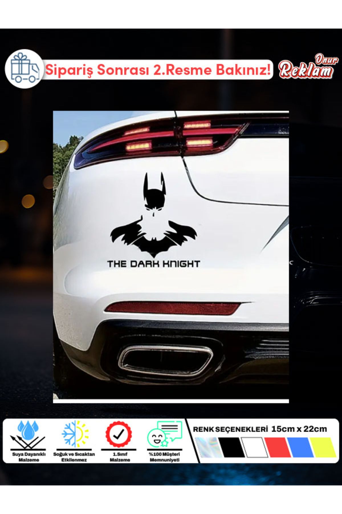 Onur Reklam Batman Sticker – The Dark Knight Hologram Etiket 15x15.5 cm Araba Camı Sticker