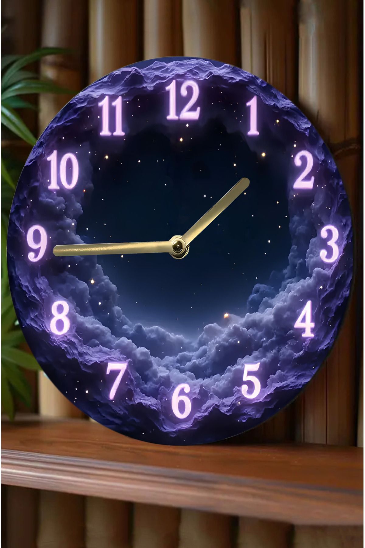 kutuTR 🌌 Gece Manzaralı Bulut Desenli 3D Görünümlü MDF Duvar Saati – 33 cm sdw305