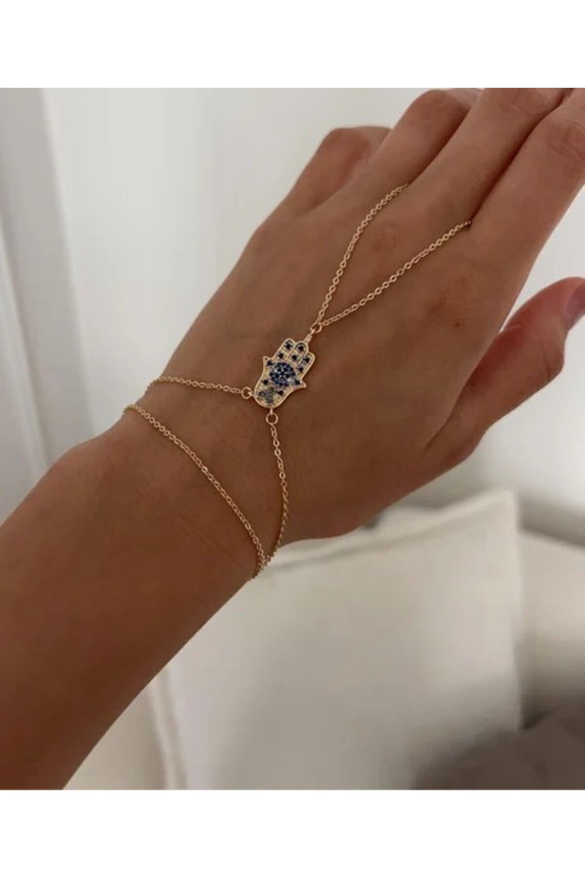 illys Gold Lacivert Zirkon Taş Detaylı Fatmanın Eli Şahmeran