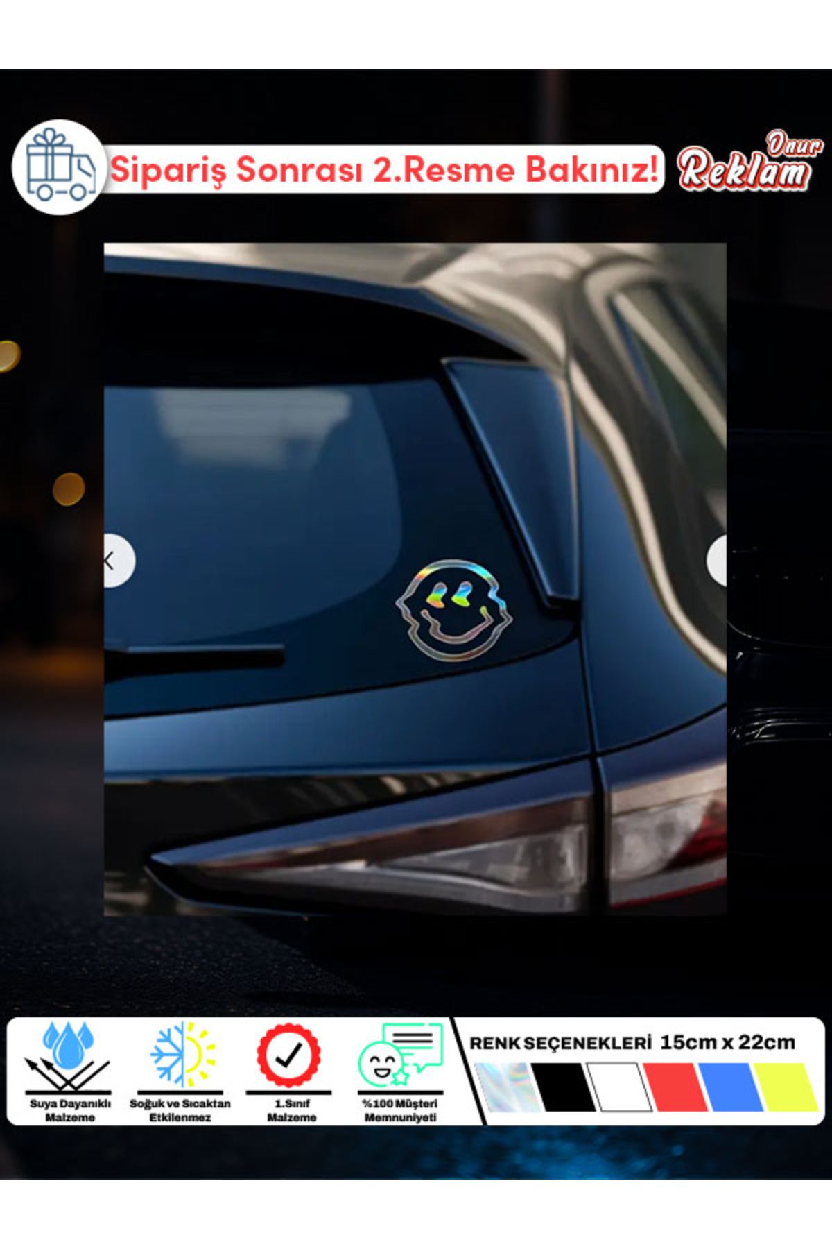 Onur Reklam Dalgalı Çizimli Smiley Sticker – Araba & Laptop Etiketi 10x8.8 cm