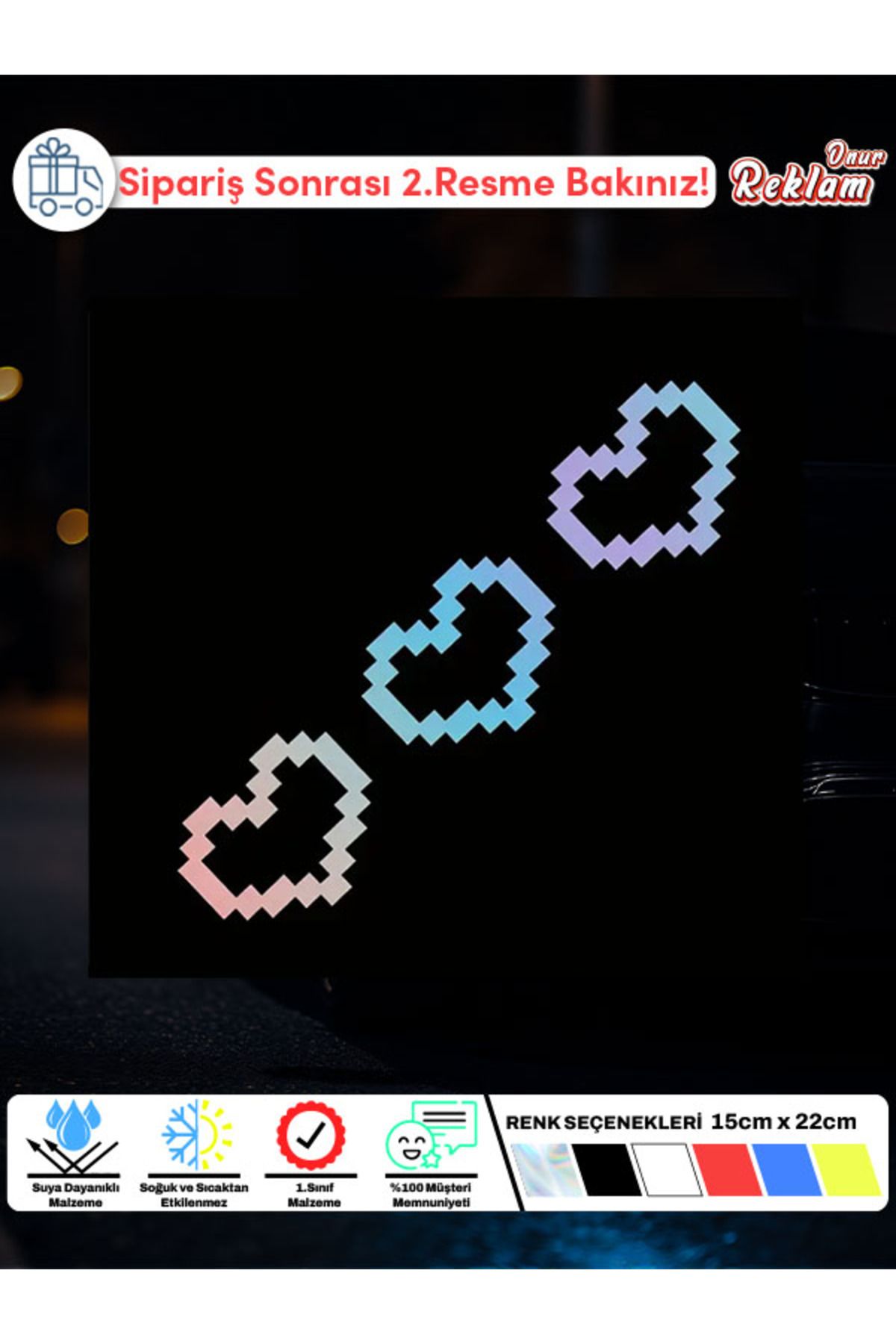 Onur Reklam 3'lü Piksel Kalp Sticker Seti – Retro 8-Bit Kalp Tasarımı