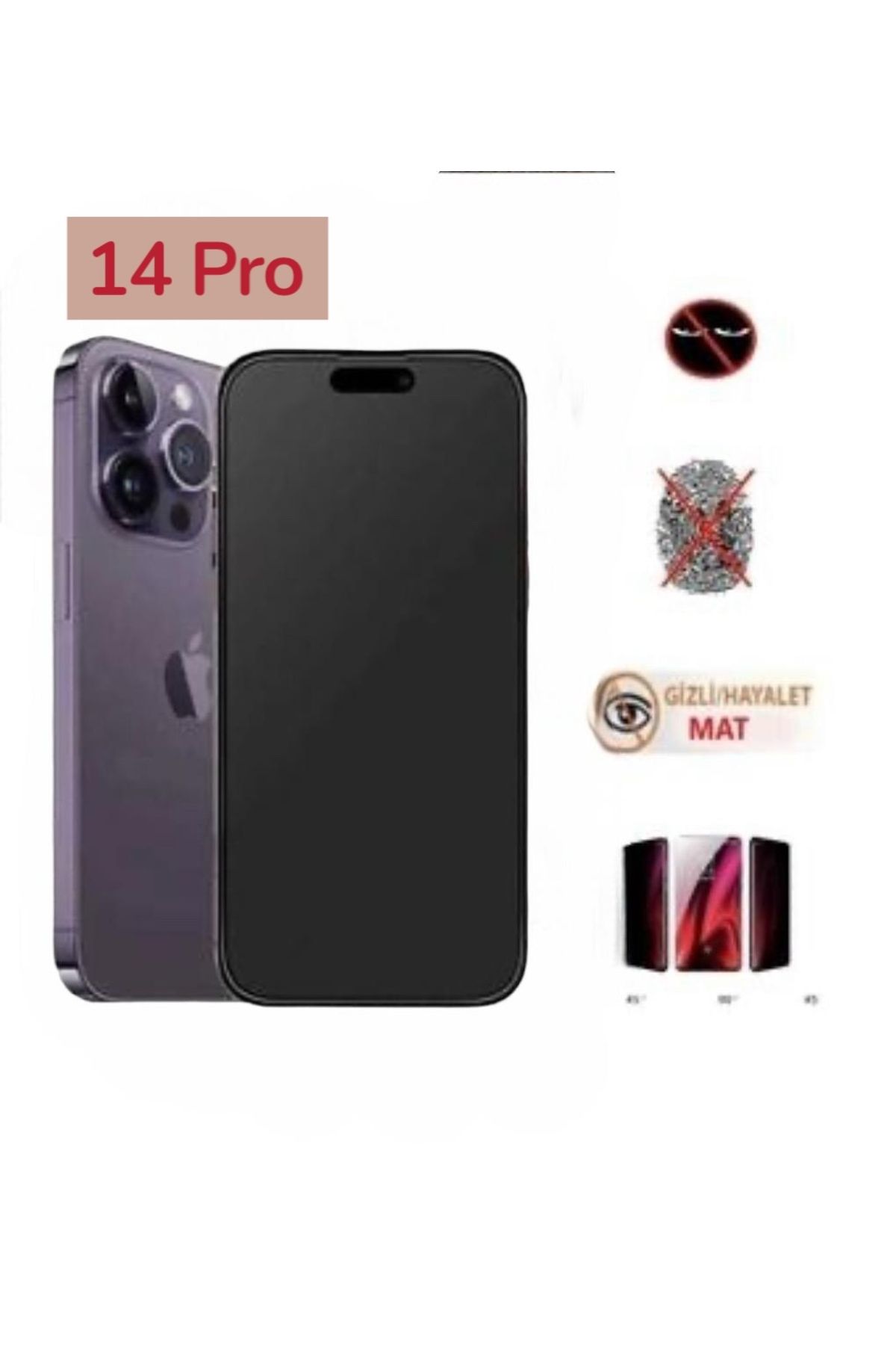TEKNOPARKTA Iphone 14 Pro Mat Hayalet Ekran Gizli Privacy Tam Kaplayan Kırılmaz Cam Seramik Ekran Koruyucu
