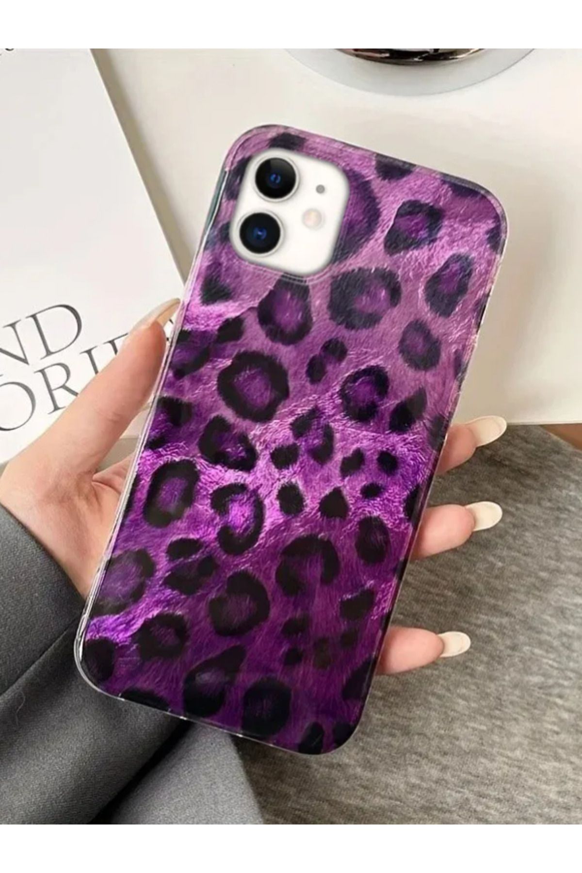 Teknodur Apple iPhone 13 Uyumlu Kılıf Lüx Leopar Desenli Silikon Kılıf Mor