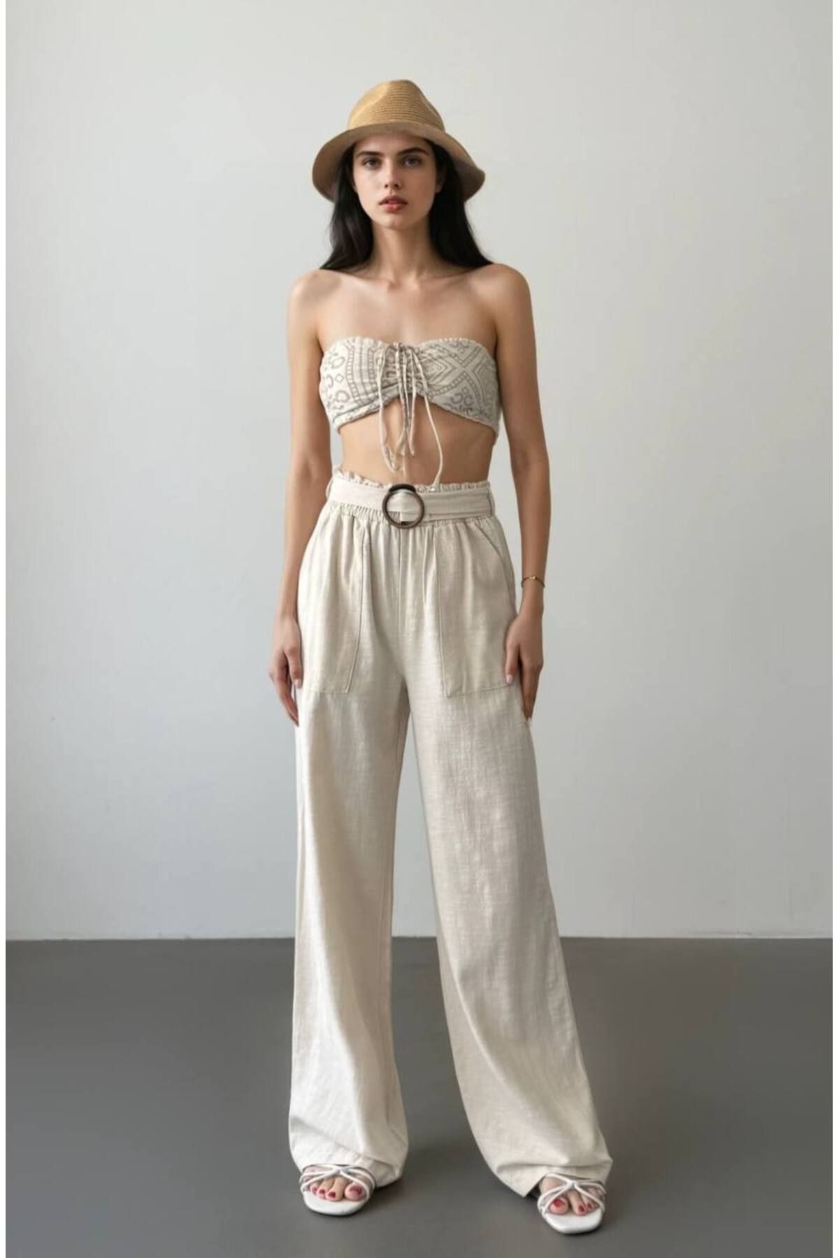 Bisou Kemerli keten pantolon