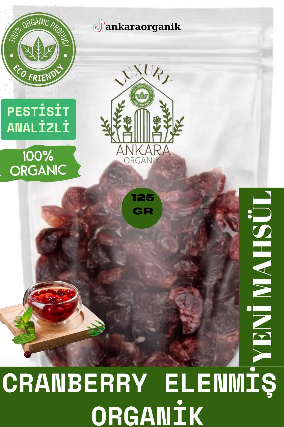 Ankara Organik Cranberry Meyvesi Elenmiş Organik 125GR