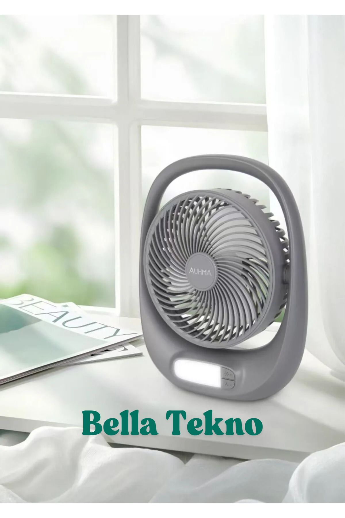 BellaThec Auhma Şarjlı Masaüstü Fan 1800 mAh 3 Kademe LED Işık Sessiz Vantilatör