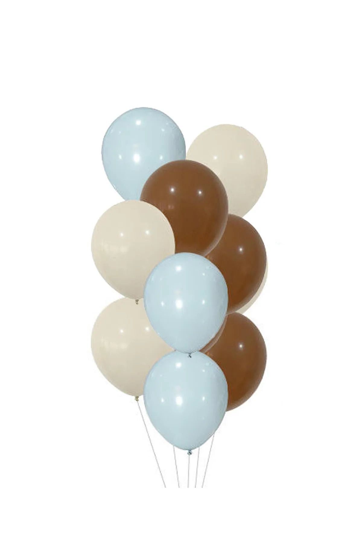 tedaks 10 Adet 12 Inç Makaron Kahverengi Mavi ve Beyaz Karışık Balon