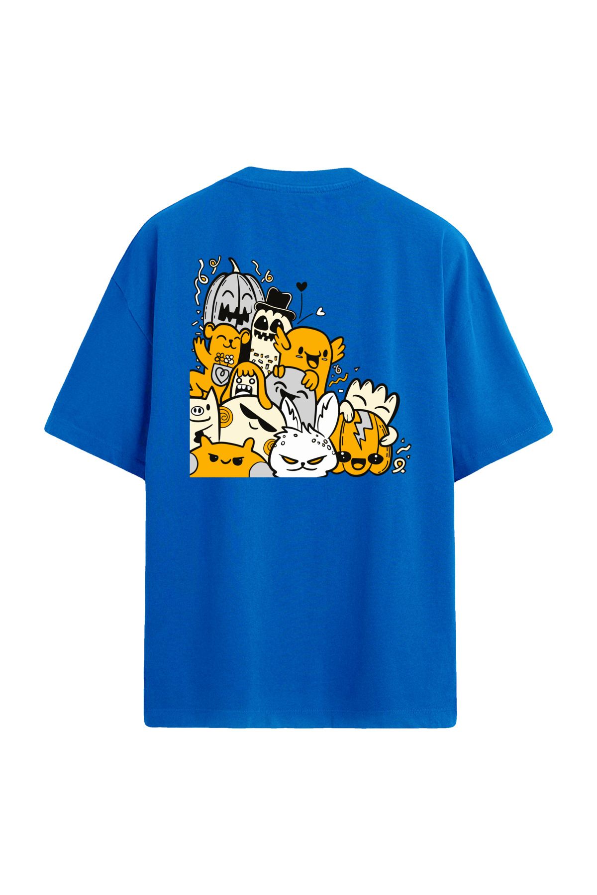 Colermi Turuncu Karikatür Sırt Baskılı Oversize T-Shirt