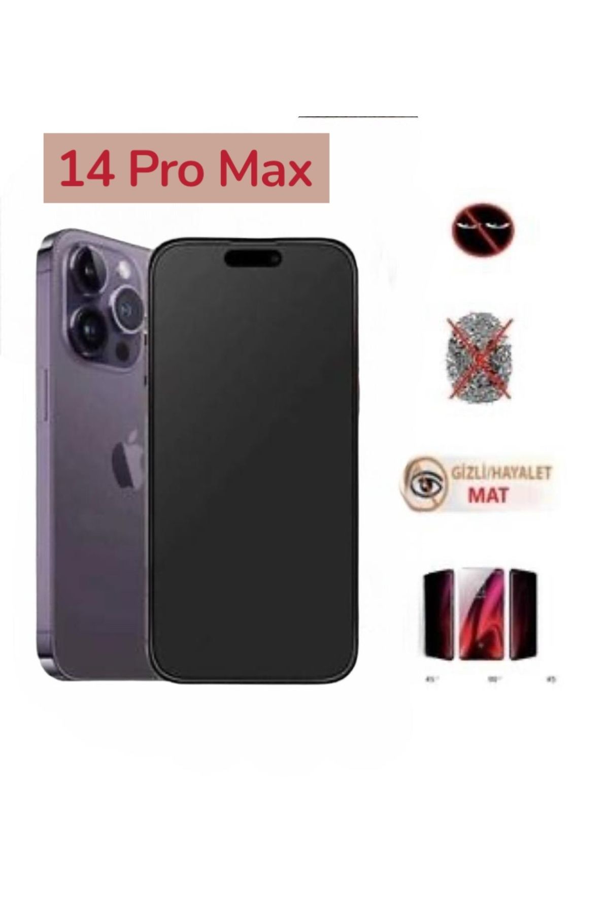 TEKNOPARKTA Iphone 14 Pro Max Mat Hayalet Ekran Gizli Privacy Tam Kaplayan Kırılmaz Cam Seramik Ekran Koruyucu