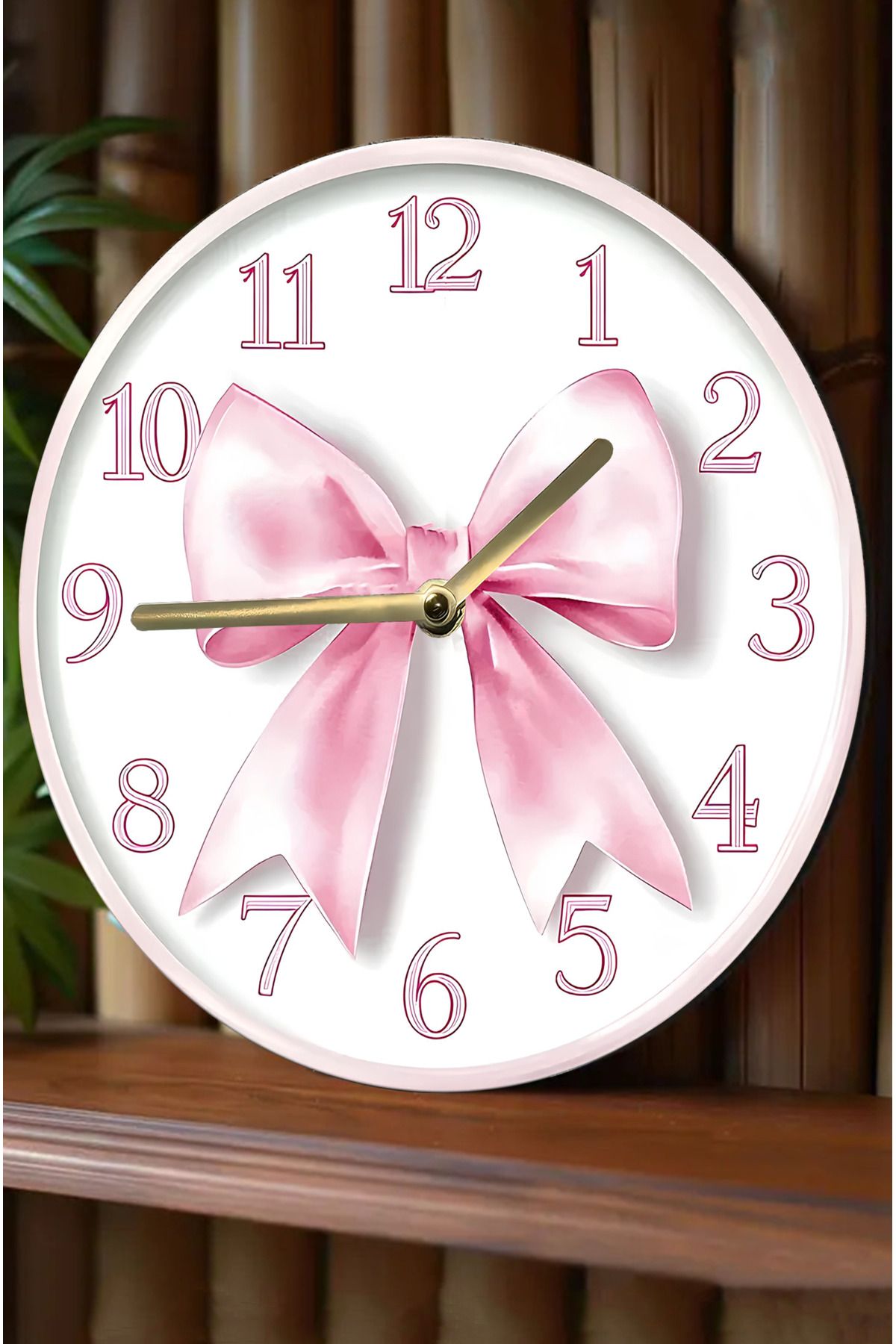 kutuTR 🎀 Pembe Kurdele Temalı 3D Görünümlü MDF Duvar Saati – 33 cm SDW309