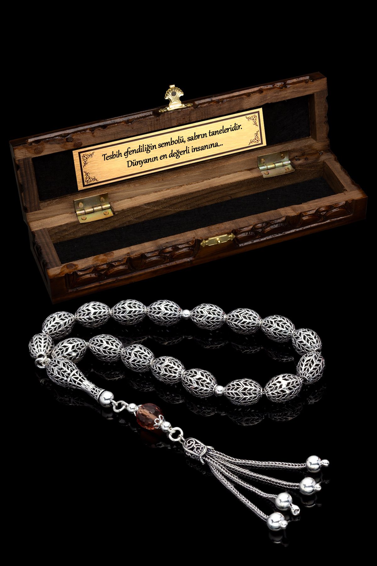 OTTOTESBİH Sertifikalı Erkek Maskot Gümüş Tespih 10x14mm 36Gr Arpa Kesim, Efe Tesbihi