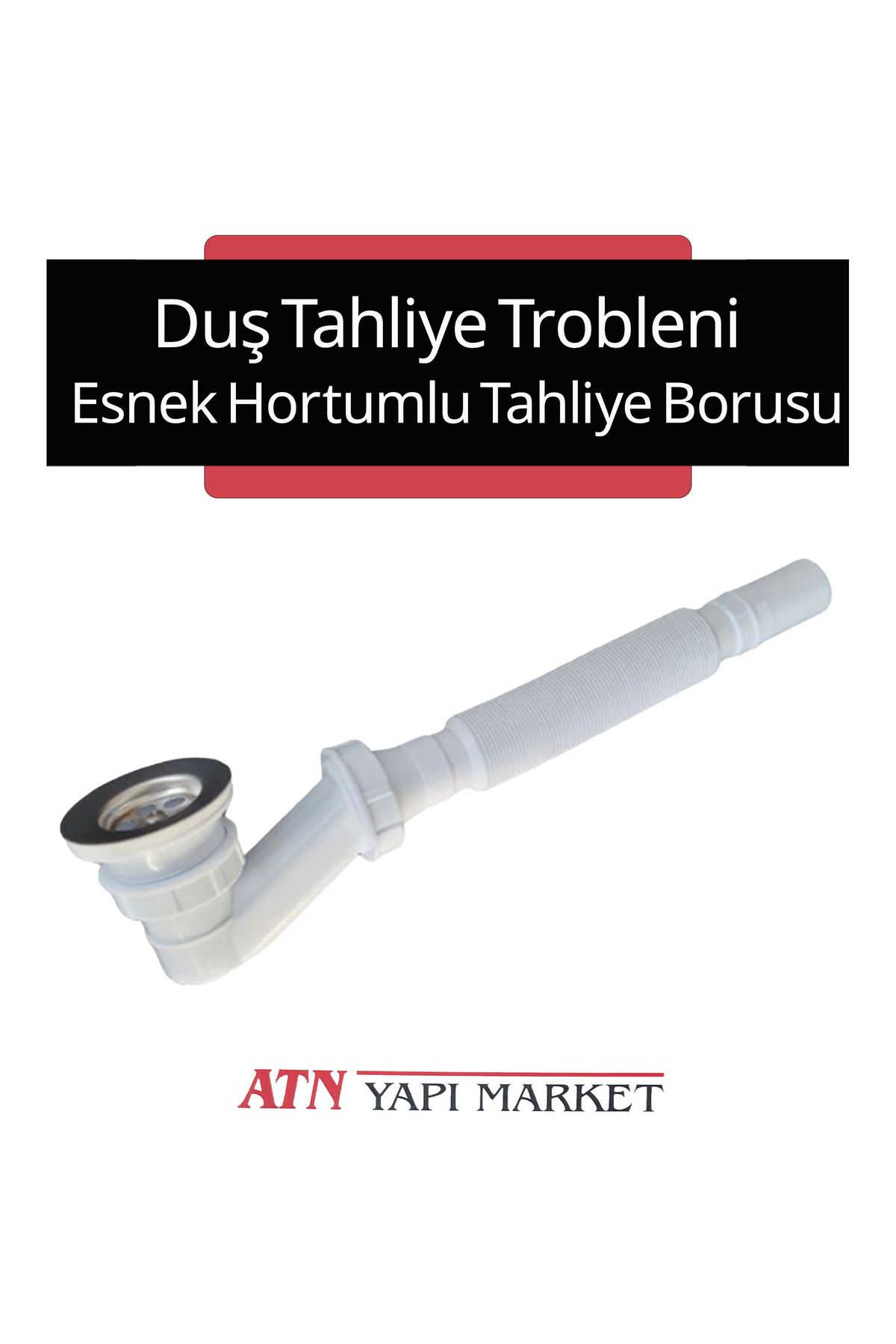 LÜXPAR Duş Teknesi Gider Sifonu – Paslanmaz Izgaralı – Esnek Hortumlu Tahliye Borusu – Duş Tahliye Trobleni