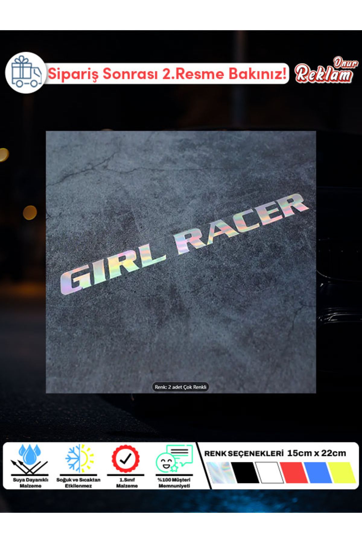 Onur Reklam Girl Racer Hologram Sticker – Kadın Sürücülere Özel Araba Etiketi (2 Adet)