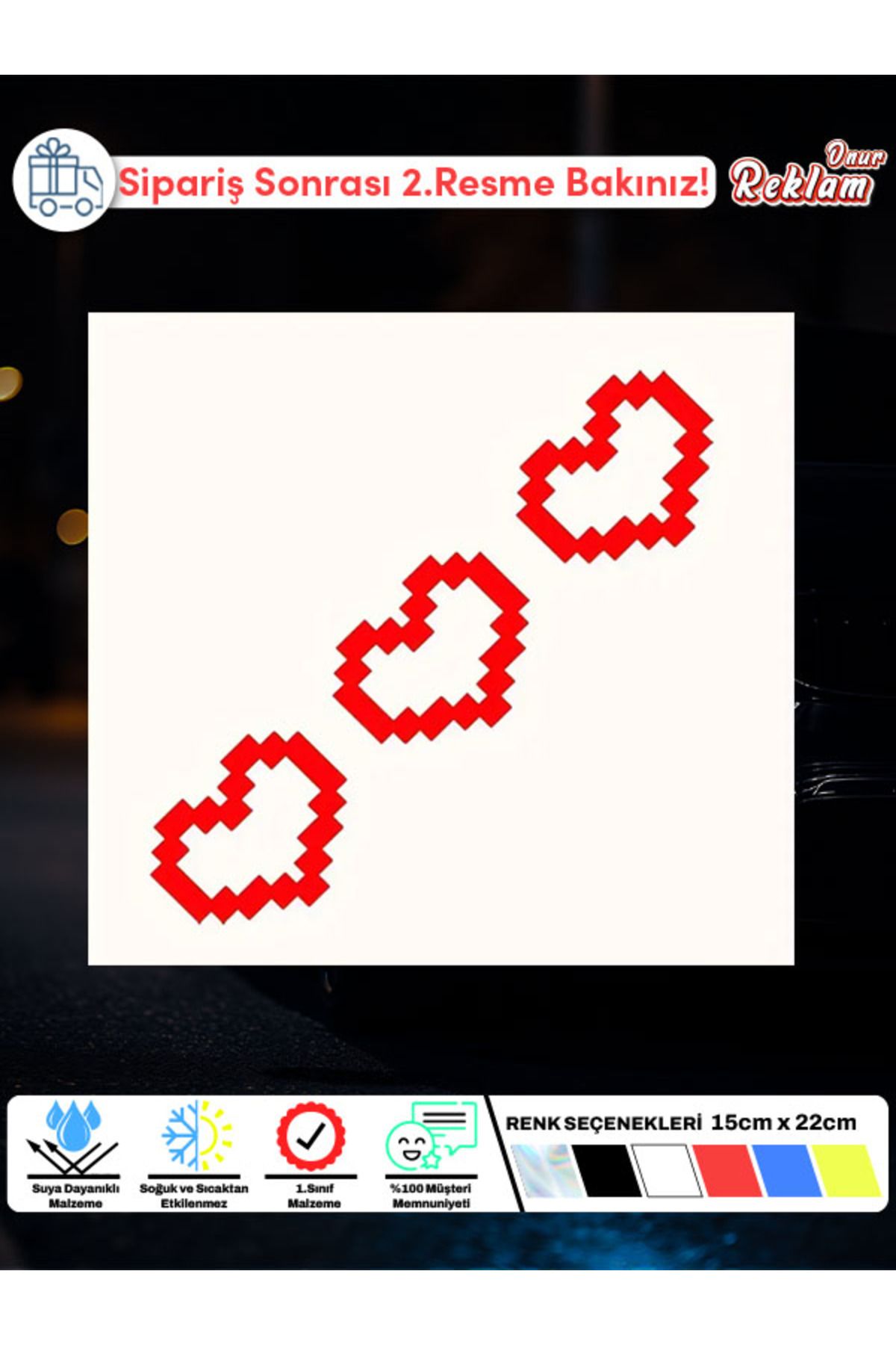 Onur Reklam 3'lü Piksel Kalp Sticker Seti – Retro 8-Bit Kalp Tasarımı