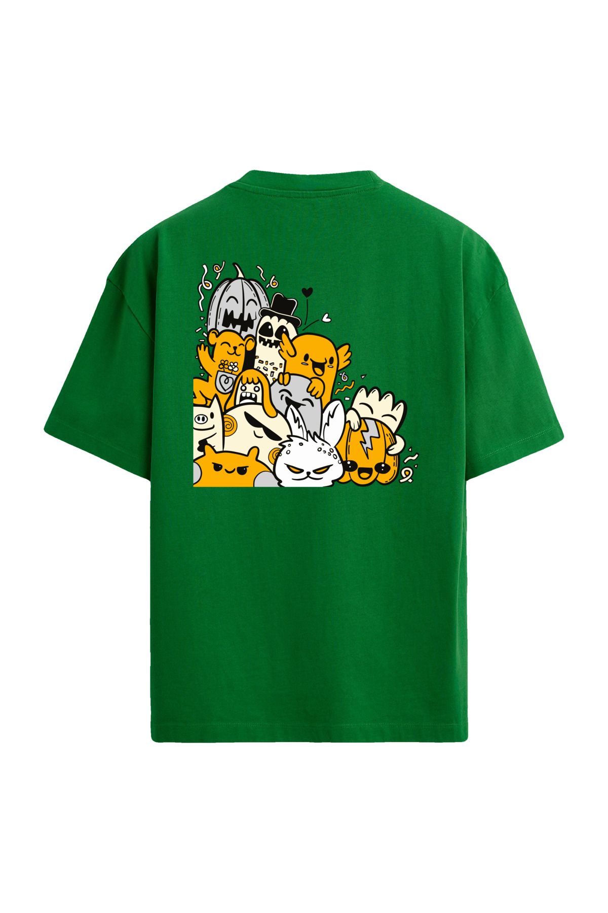 Colermi Turuncu Karikatür Sırt Baskılı Oversize T-Shirt