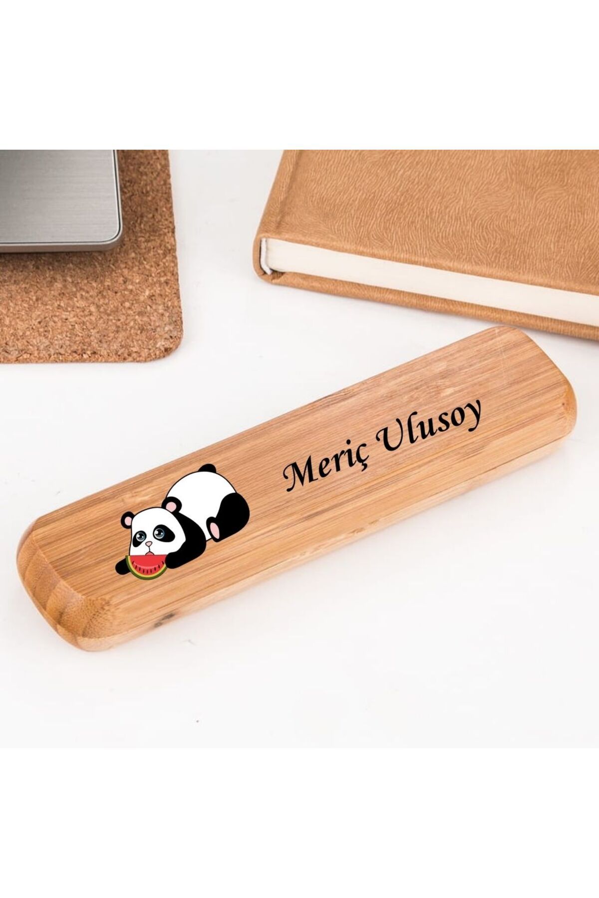 gifttime Kişiye Özel Panda Tasarım Kutulu İsim Yazılı Bambu Kalem Seti