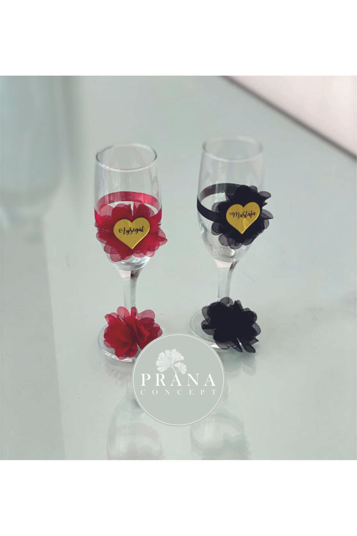 shop Gelin Damat Süsleme Detaylı Cam Kadeh Bardakları 2'li (Süsleme Rengi Belirtiniz)