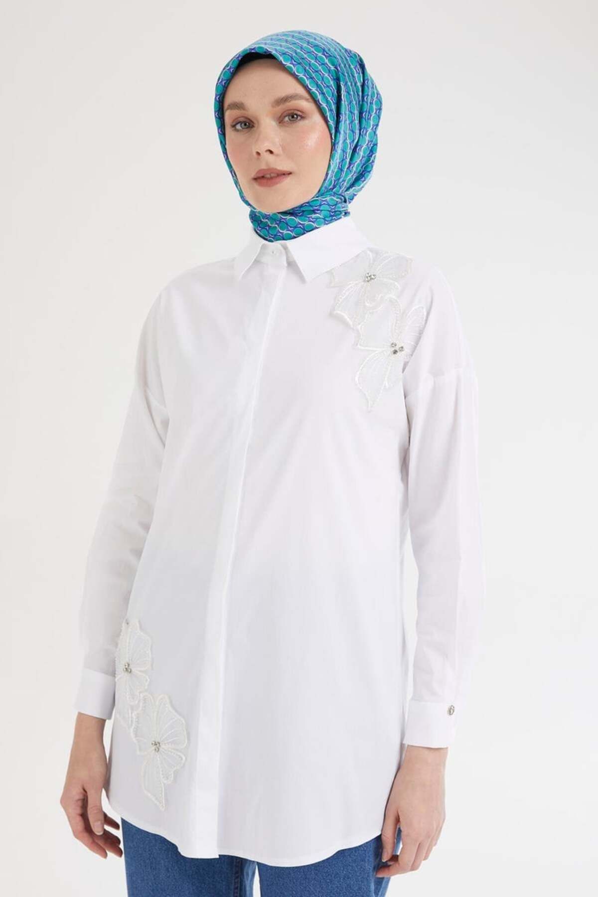 Armine Trend Gömlek Yaka Çiçek Taş Desenli Tunik 25DSB312 MODAAYKA